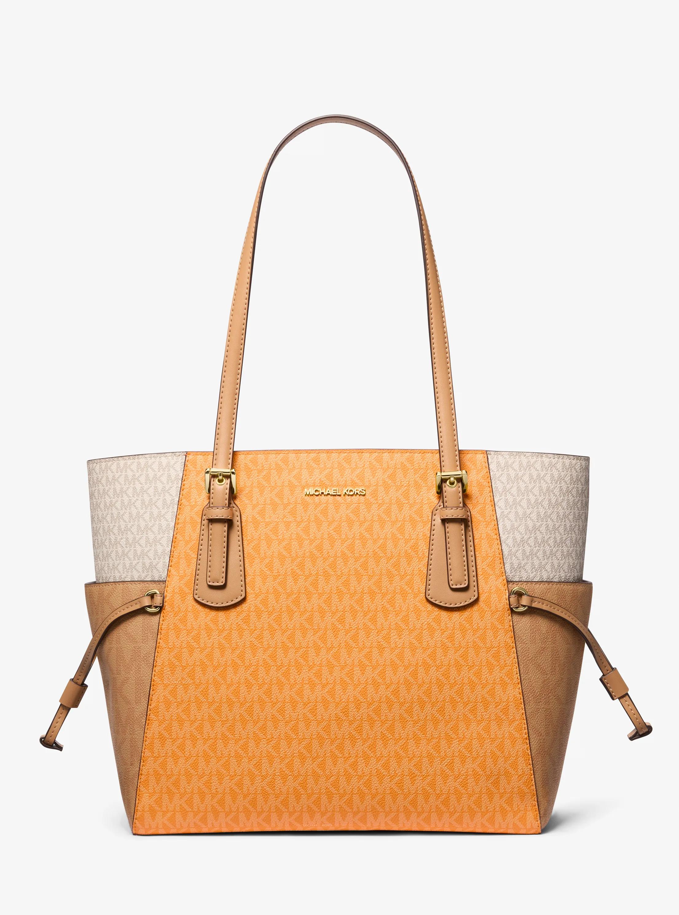 Voyager Large Color-Block Signature Logo Tote Bag in POP ORANGE MULTI | Michael Kors