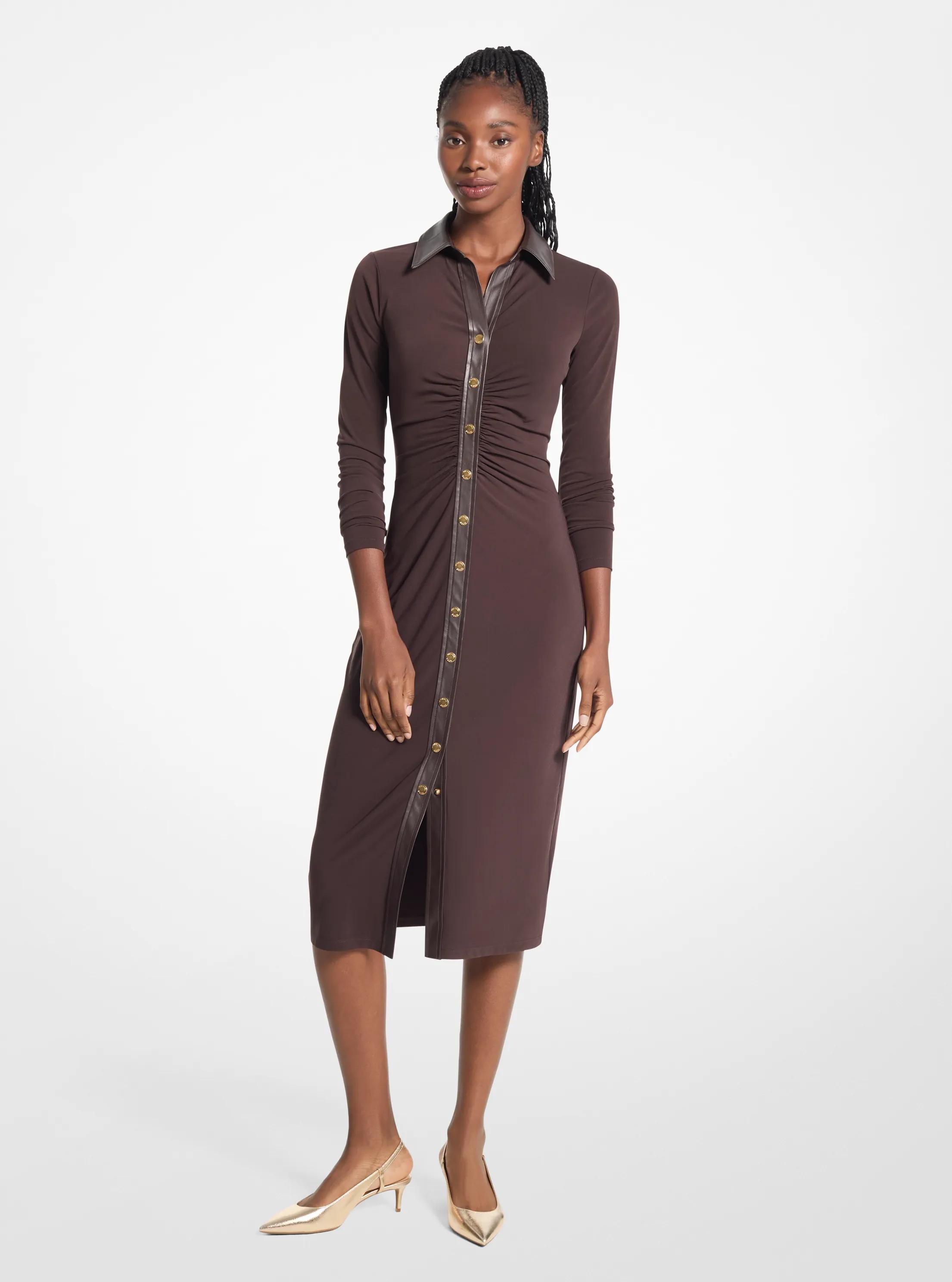 Stretch Matte Jersey Midi Dress in CHOCOLATE - Sale | Michael Kors