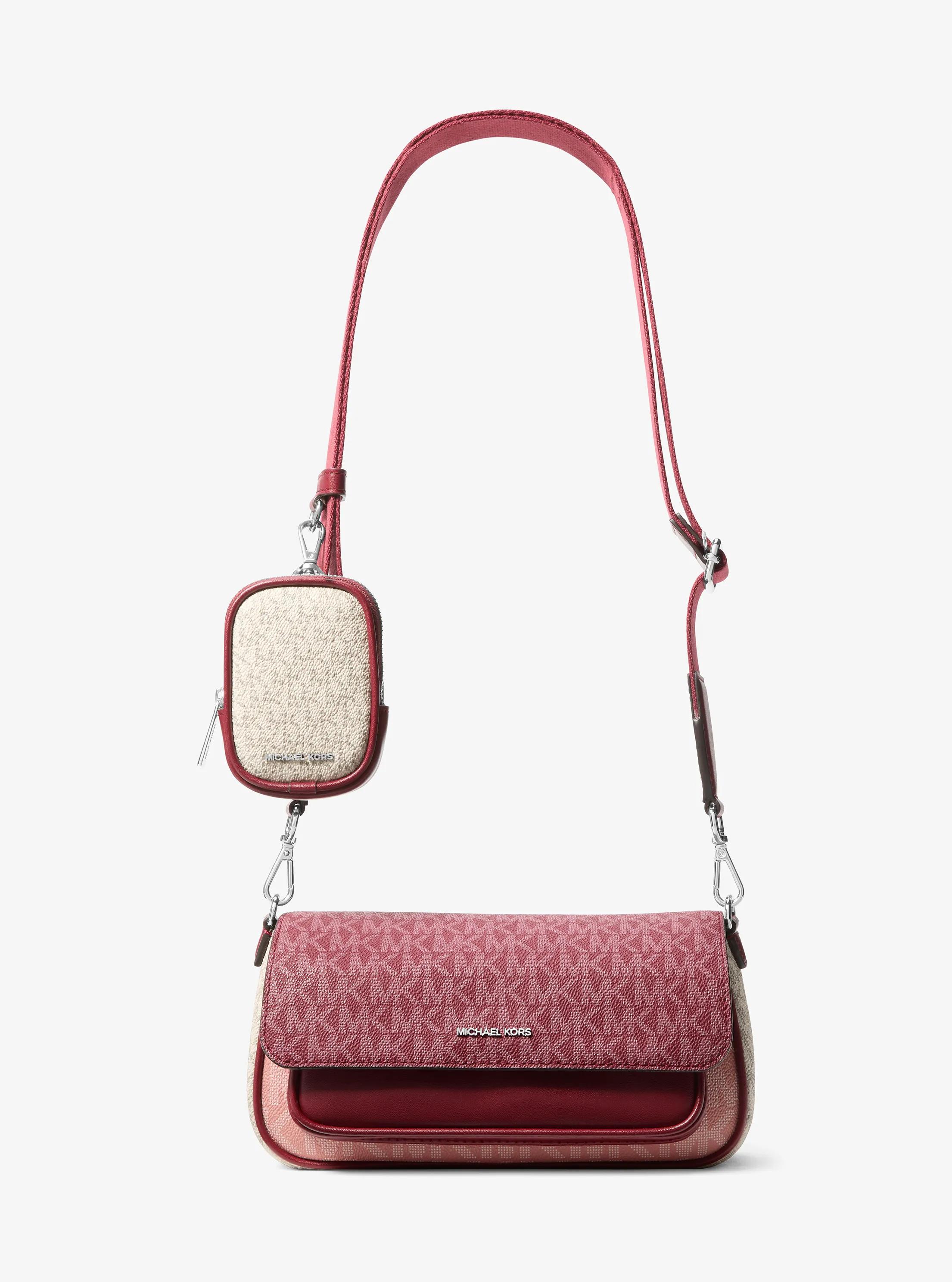 Jet Set Travel Small Color-Block Signature Logo Crossbody Bag With Pouch in MAROON | Michael Kors