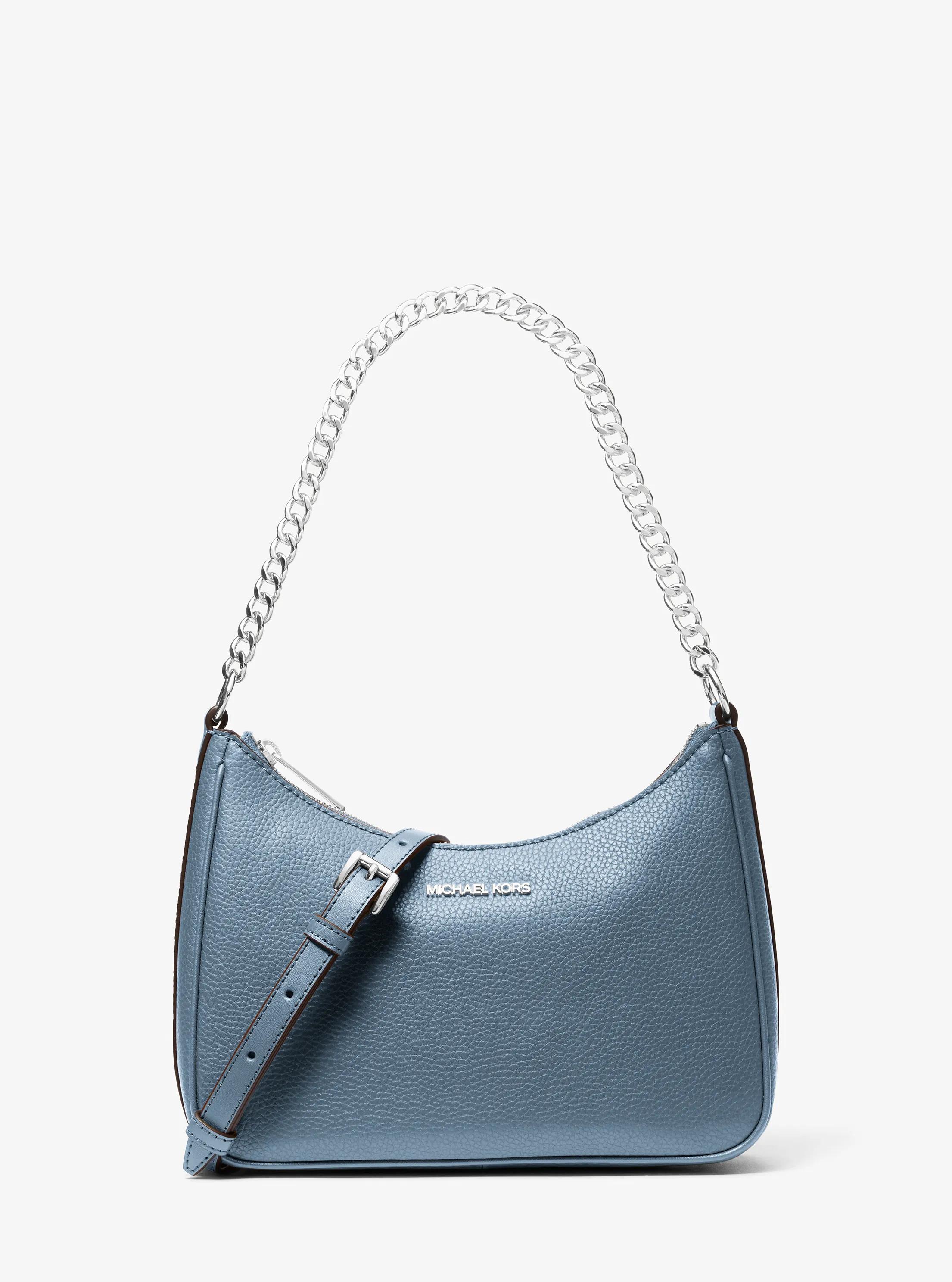 Grand sac &agrave; bandouli&egrave;re convertible Jet Set en cuir grain&eacute; in DENIM | Michael Kors