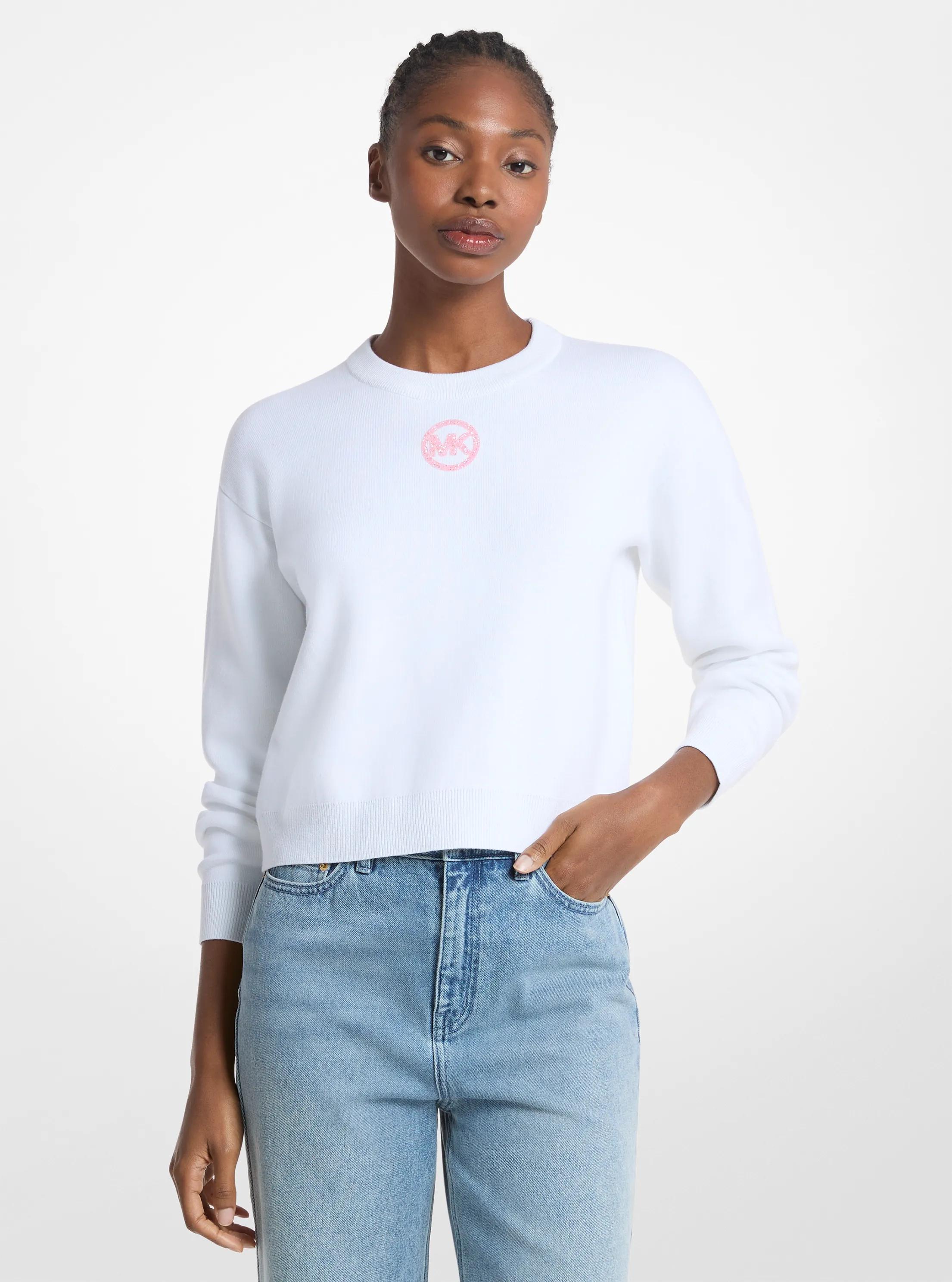 Su&eacute;ter de mezcla de algod&oacute;n con logotipo adornado in BLANCO | Michael Kors