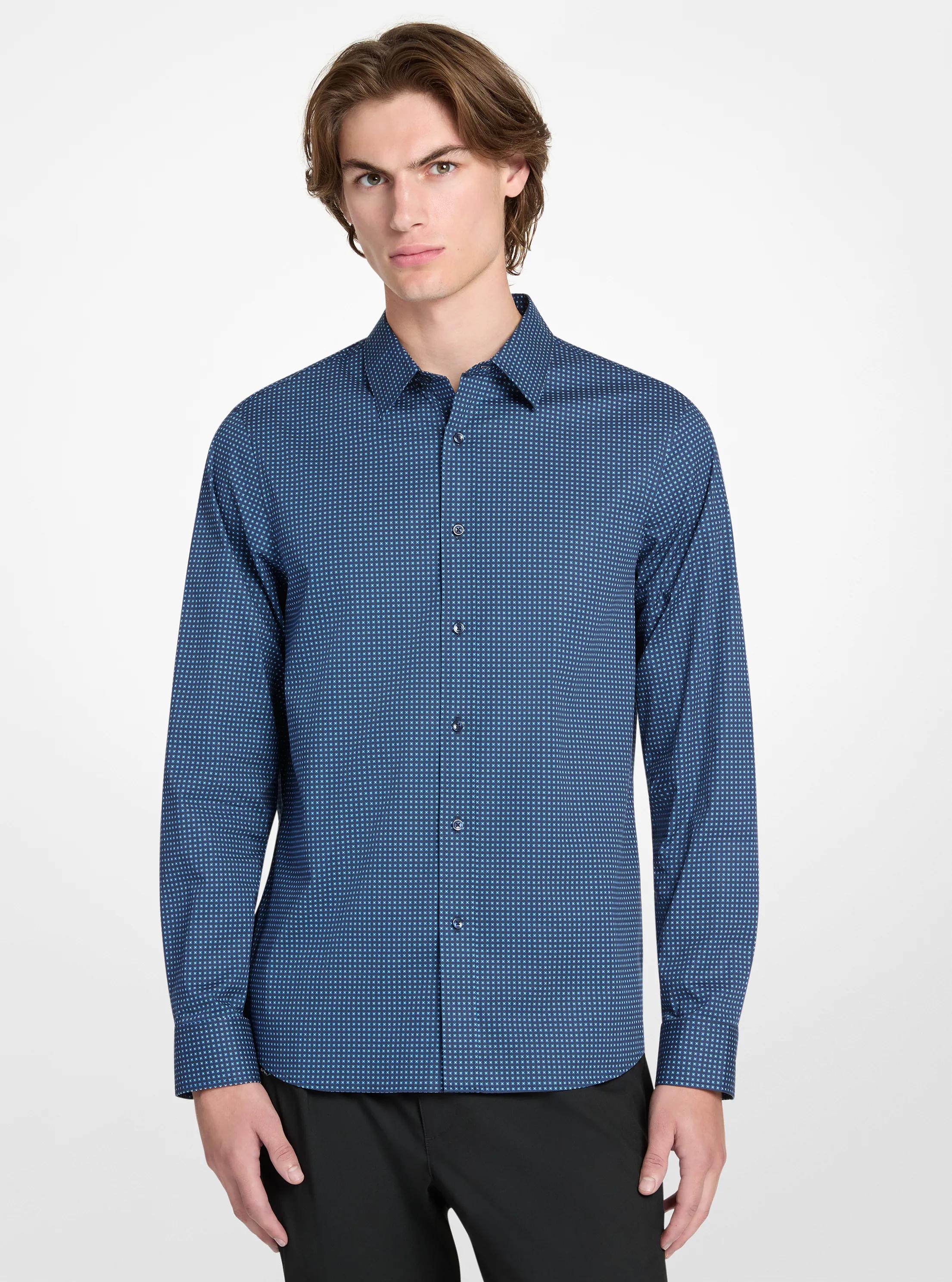 Printed Stretch Cotton Shirt in MIDNIGHT | Michael Kors