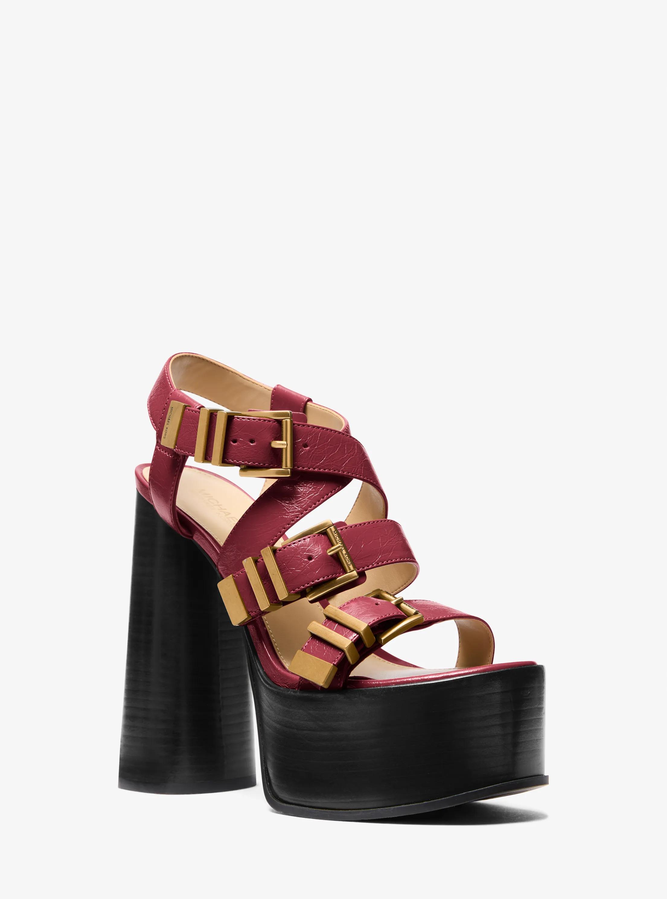 Darrington Crackled Leather Platform Sandal in DEEP RED | Michael Kors
