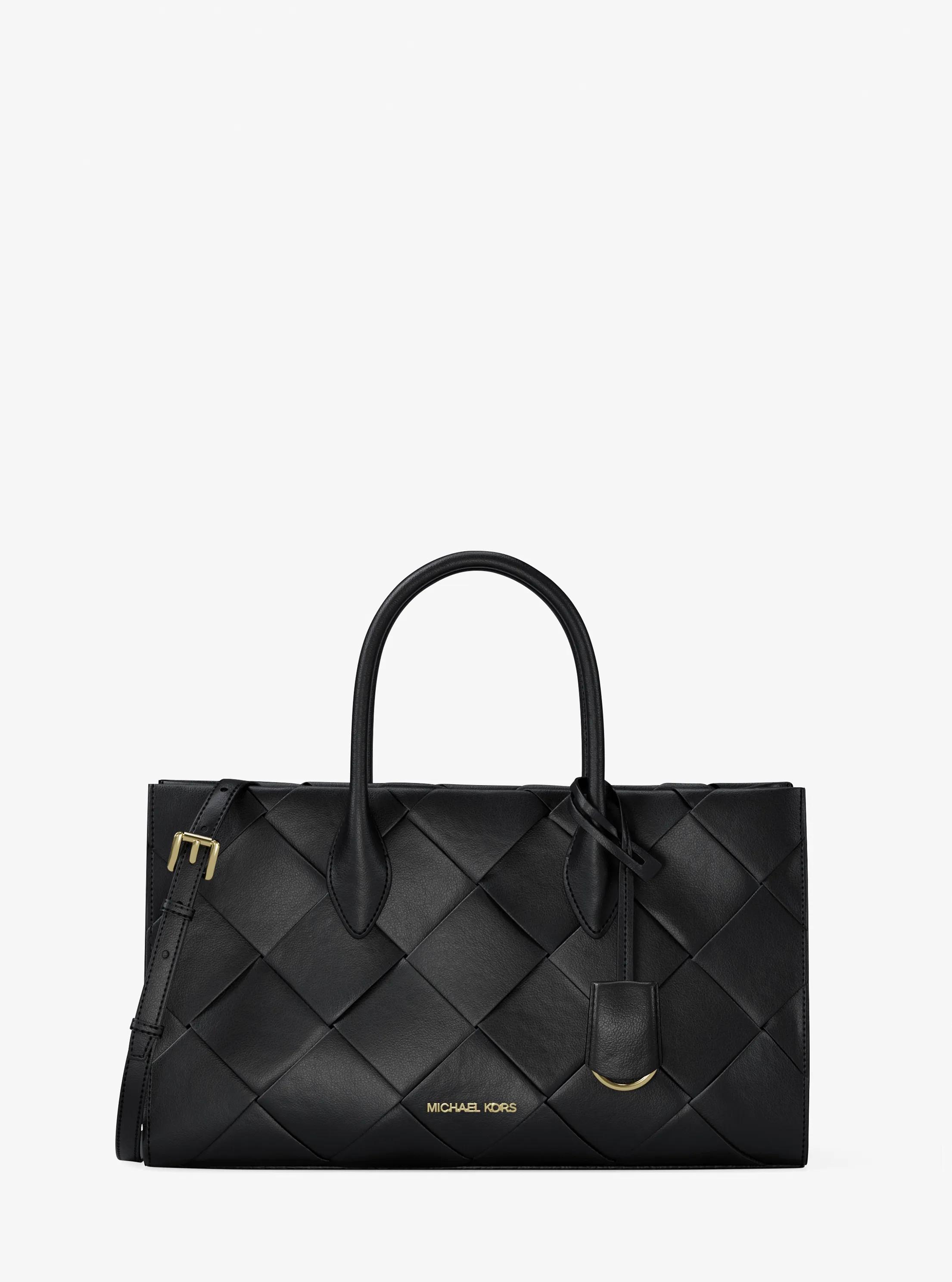 Mirella Medium Woven Satchel in BLACK | Michael Kors