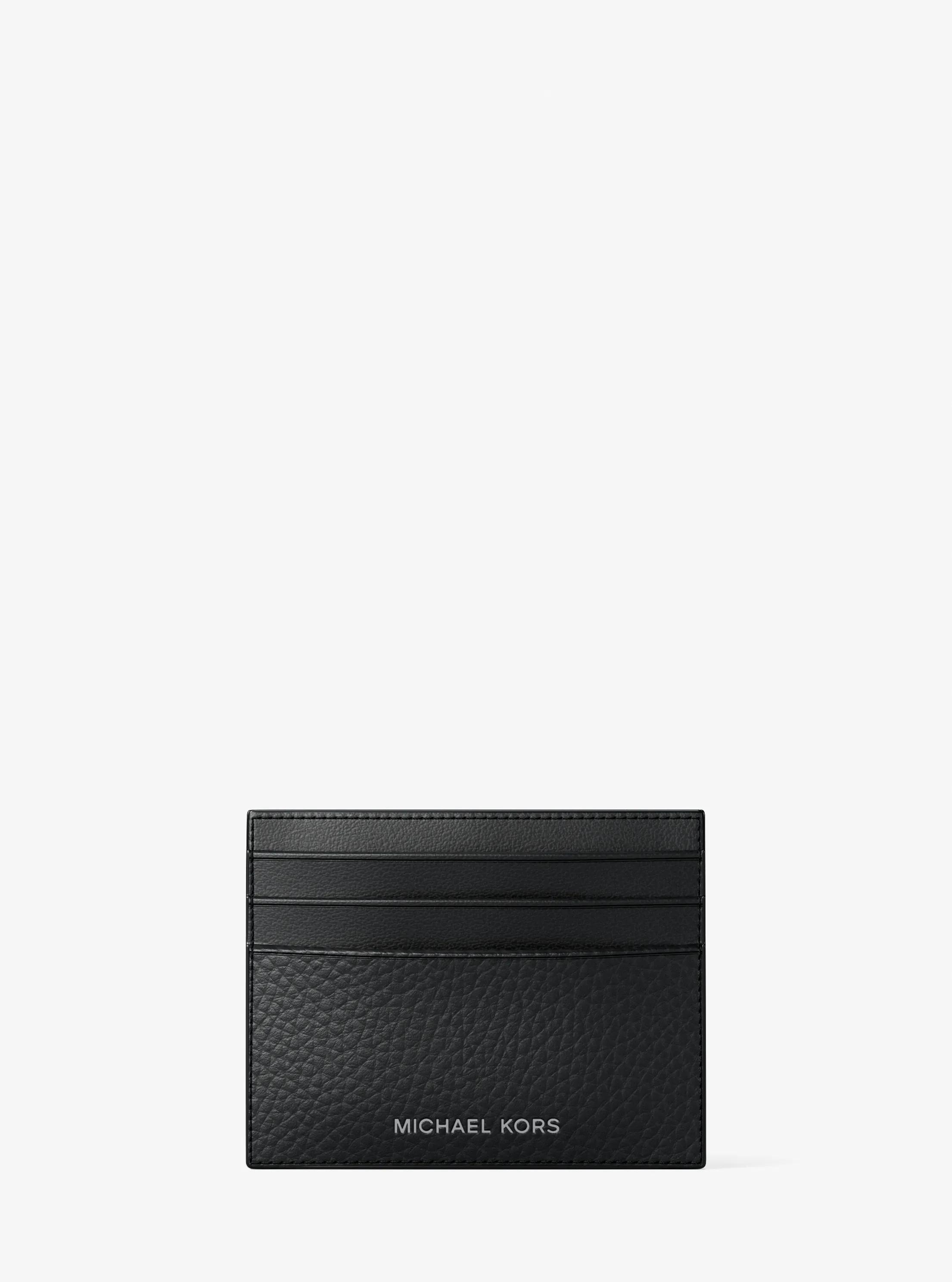 Cooper Pebbled Leather Card Case in BLACK | Michael Kors