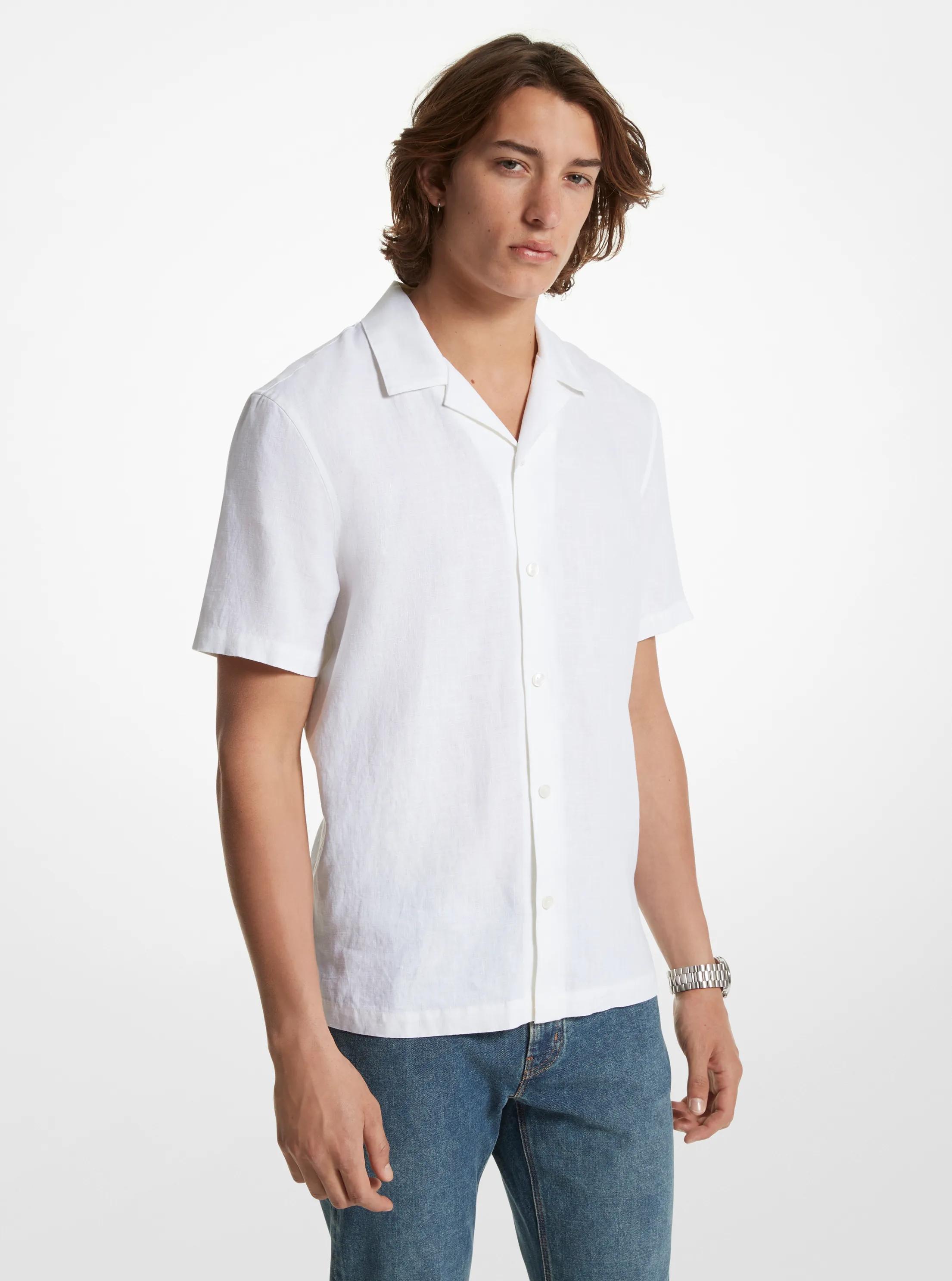 Relaxed-Fit Linen Camp Shirt in WHITE | Michael Kors