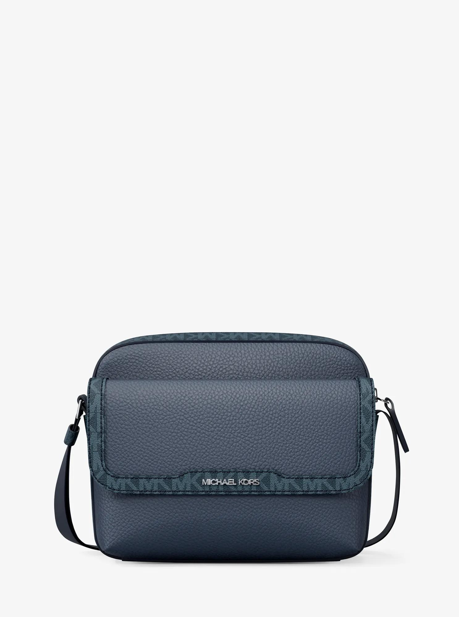 Cooper Medium Pebbled Leather and Signature Logo Camera Crossbody Bag in NAVY | Michael Kors