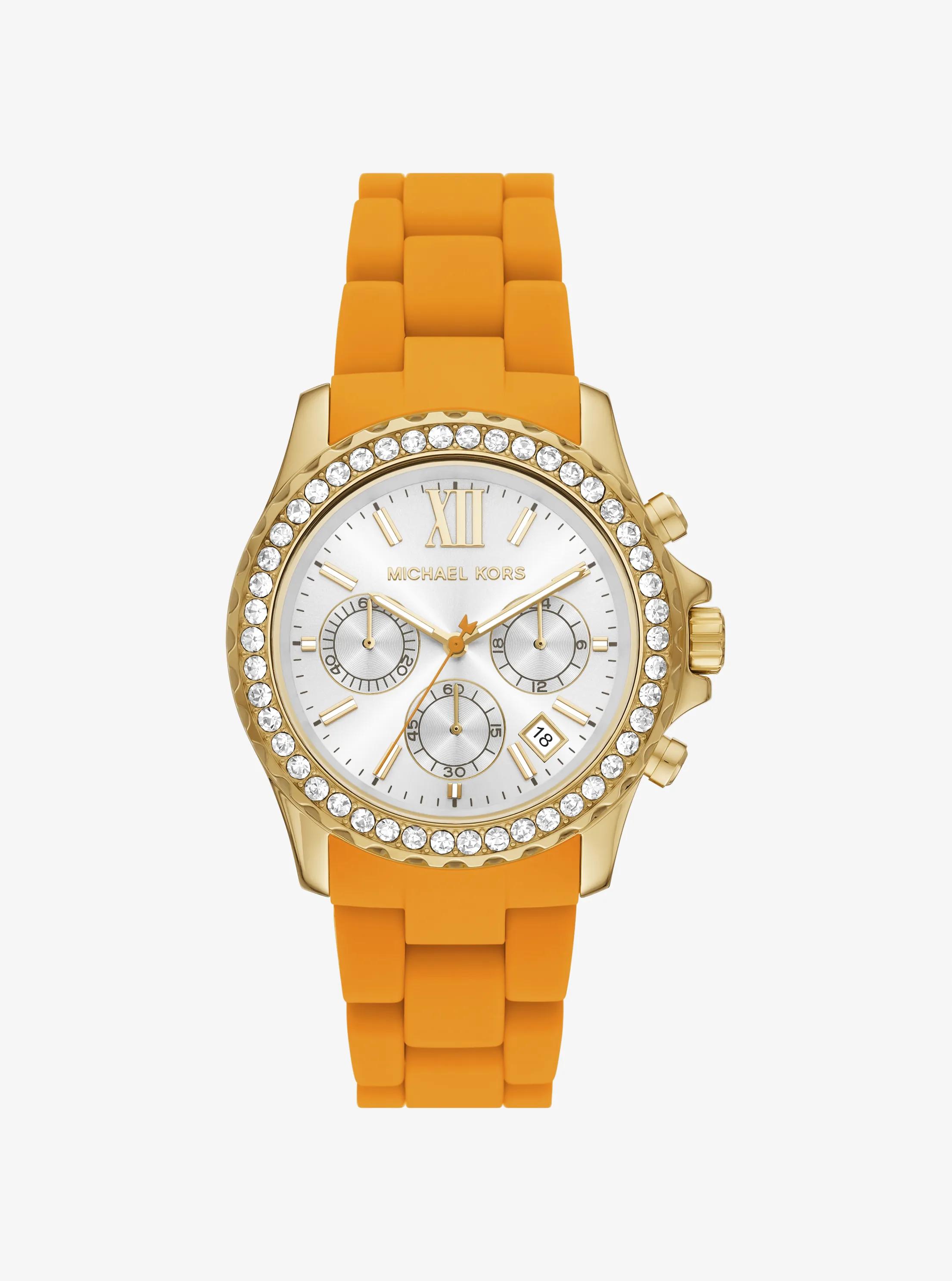 Montre Everest &agrave; bracelet en silicone de ton or &agrave; pav&eacute; in BLEU CIEL | Michael Kors