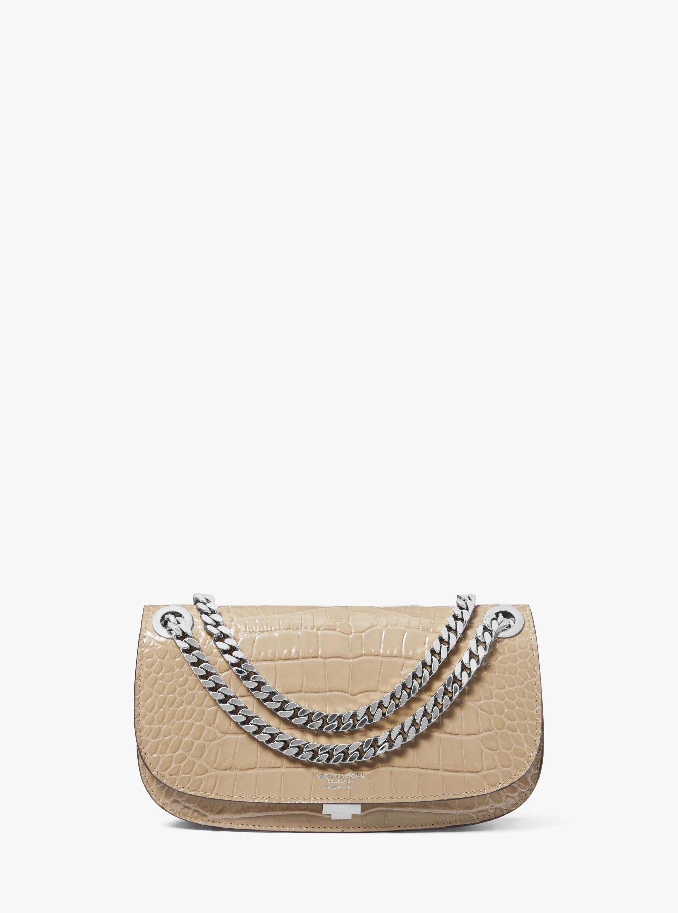 Christie Mini Crocodile Embossed Leather Envelope Bag in SAND | Michael Kors
