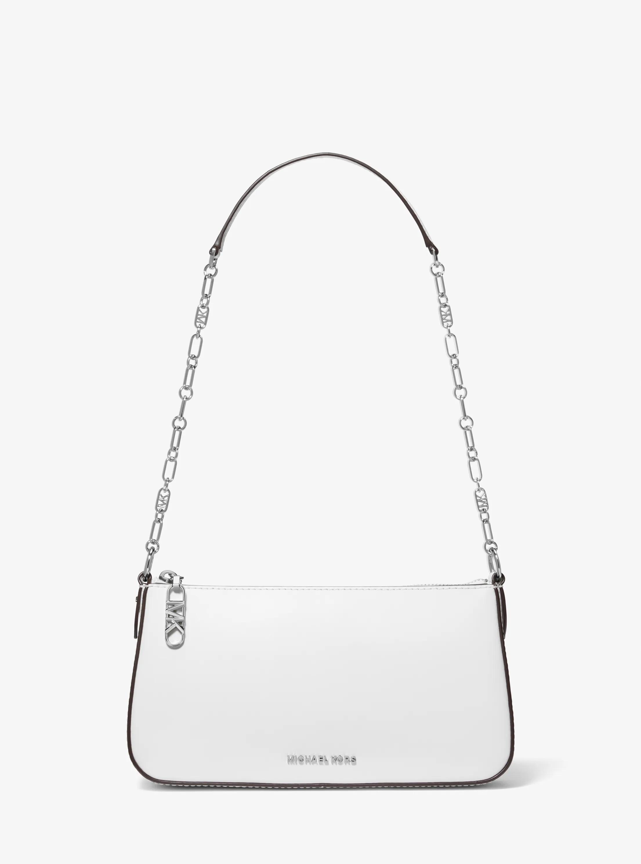 Empire Medium Leather Chain-Link Pochette in OPTIC WHITE | Michael Kors
