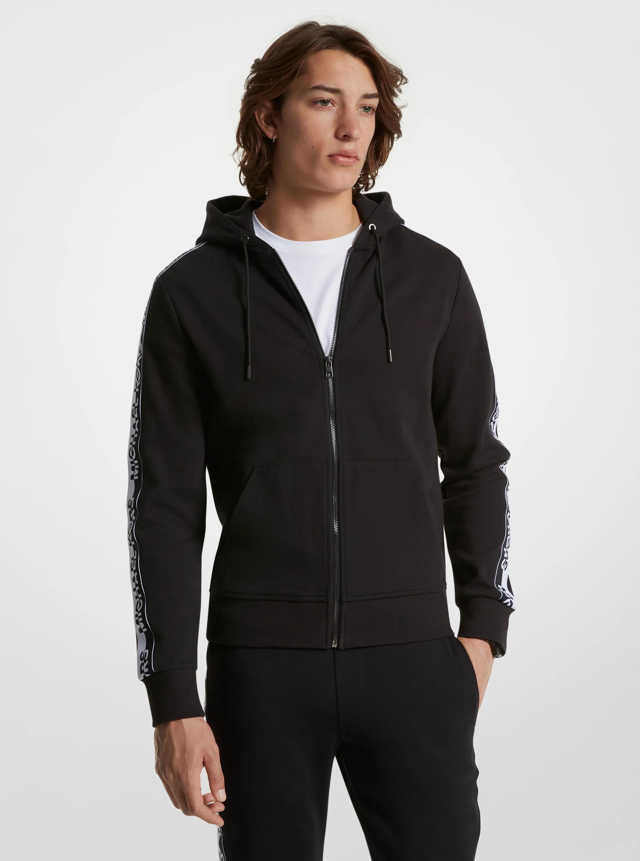 Chandail &agrave; capuchon en coton &agrave; fermeture &agrave; glissi&egrave;re avec bande &agrave; logo in NOIR | Michael Kors
