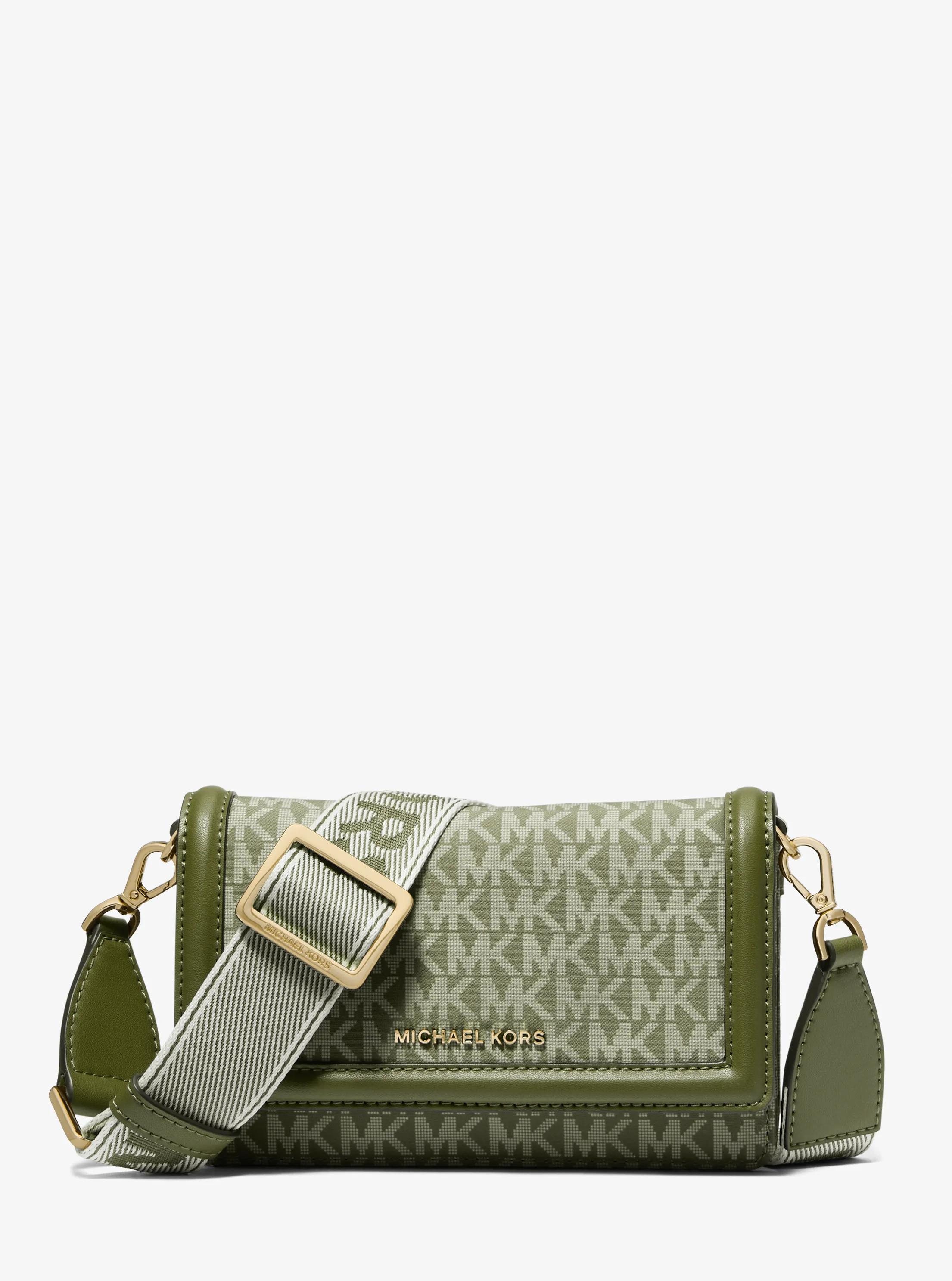 Jet Set Small Logo Print Woven Smartphone Crossbody Bag in SMOKEY OLIVE | Michael Kors