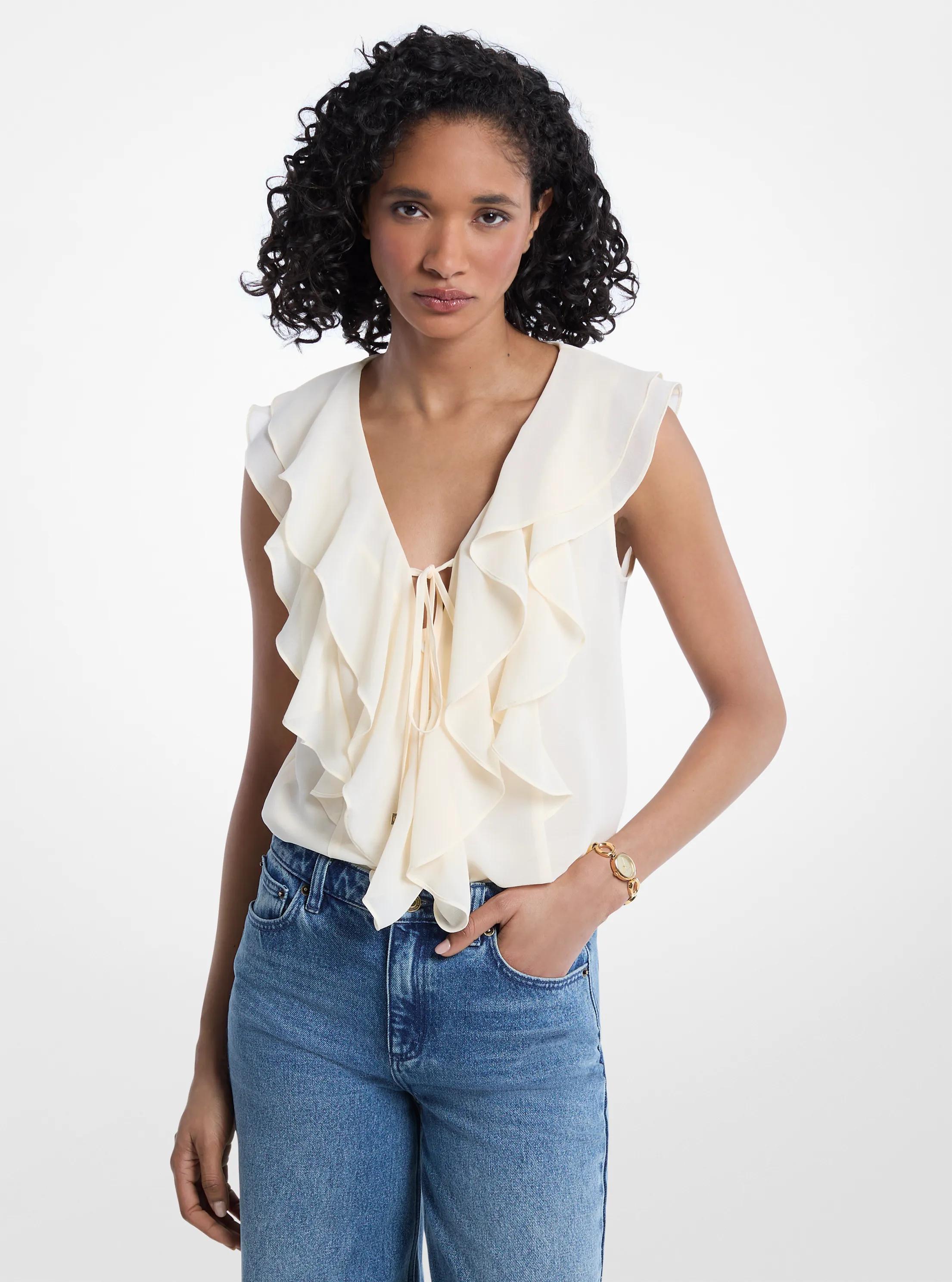 Ruffled Georgette Blouse in BONE | Michael Kors
