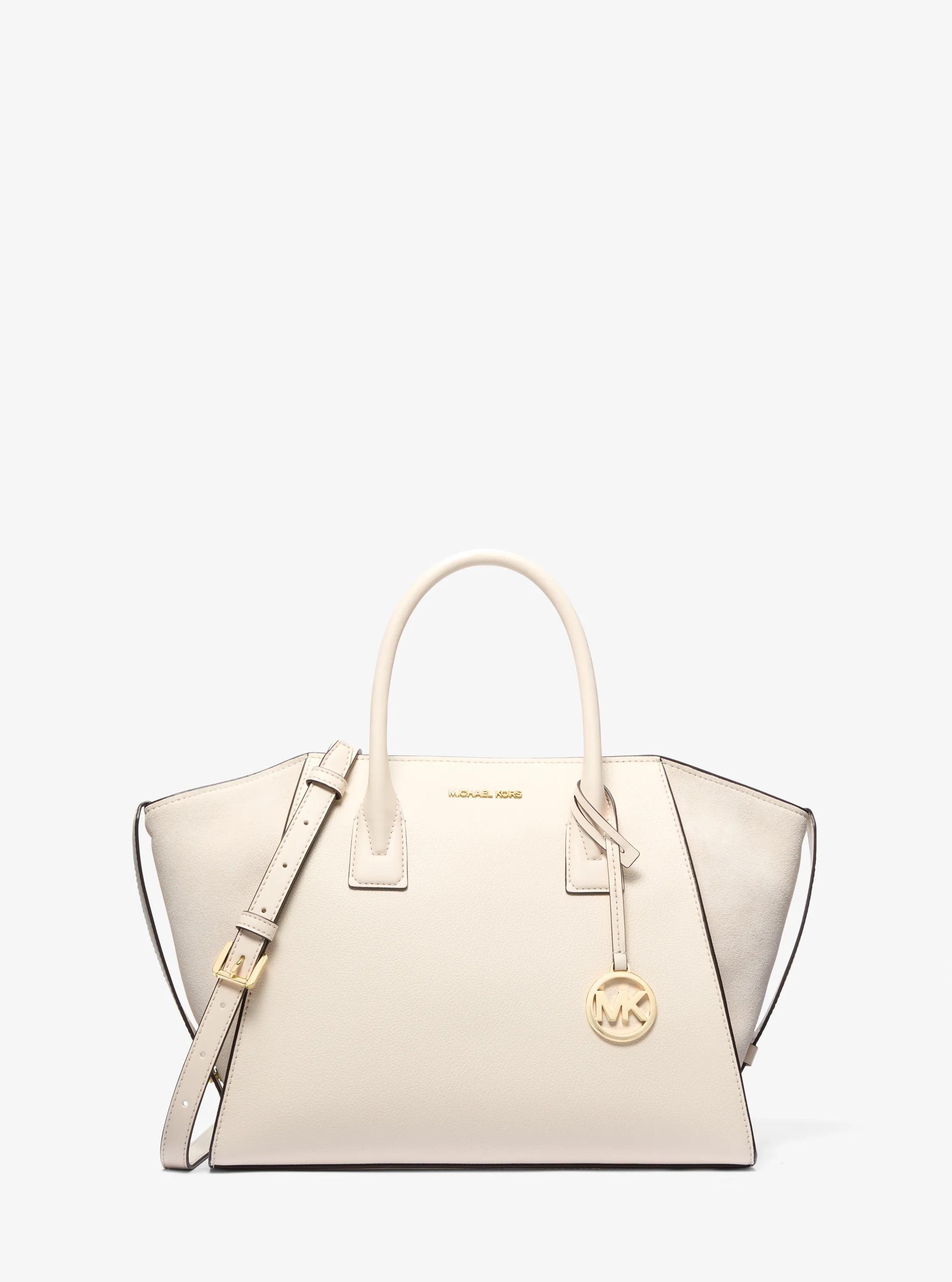 Bolso satchel Avril grande de piel y gamuza in CREMA CLARO | Michael Kors