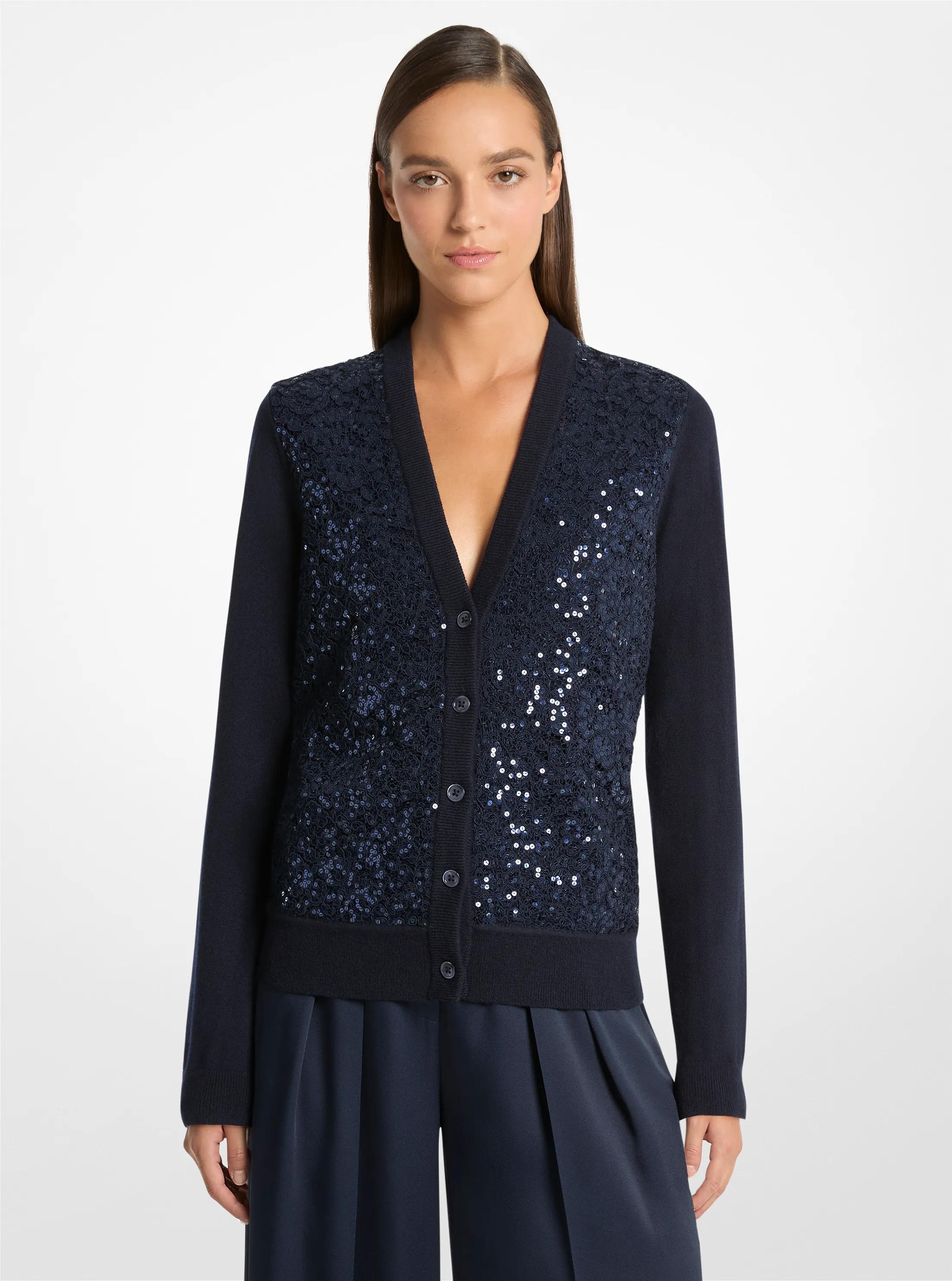 Floral Lace and Cashmere Cardigan in MIDNIGHT | Michael Kors
