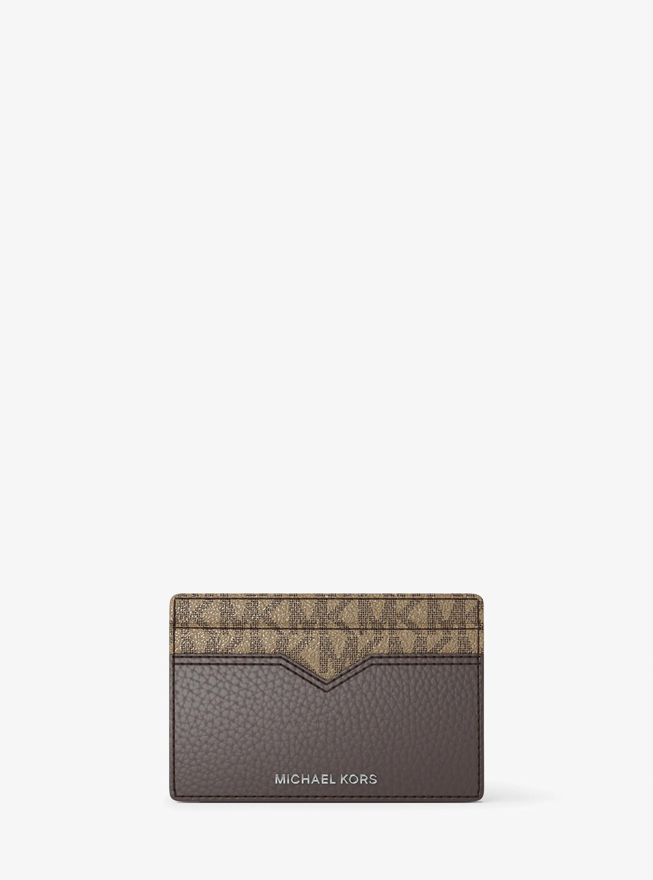 Hudson Pebbled Leather and Signature Logo Money Clip Card Case in CHOCOLATE | Michael Kors