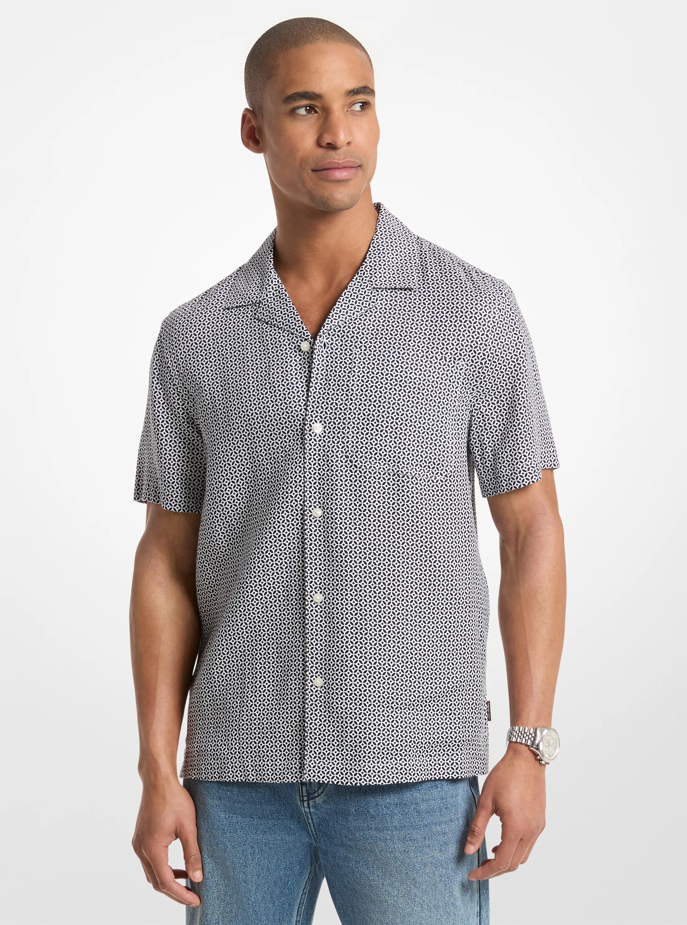 Chemise en lin &agrave; motif g&eacute;om&eacute;trique in MINUIT | Michael Kors