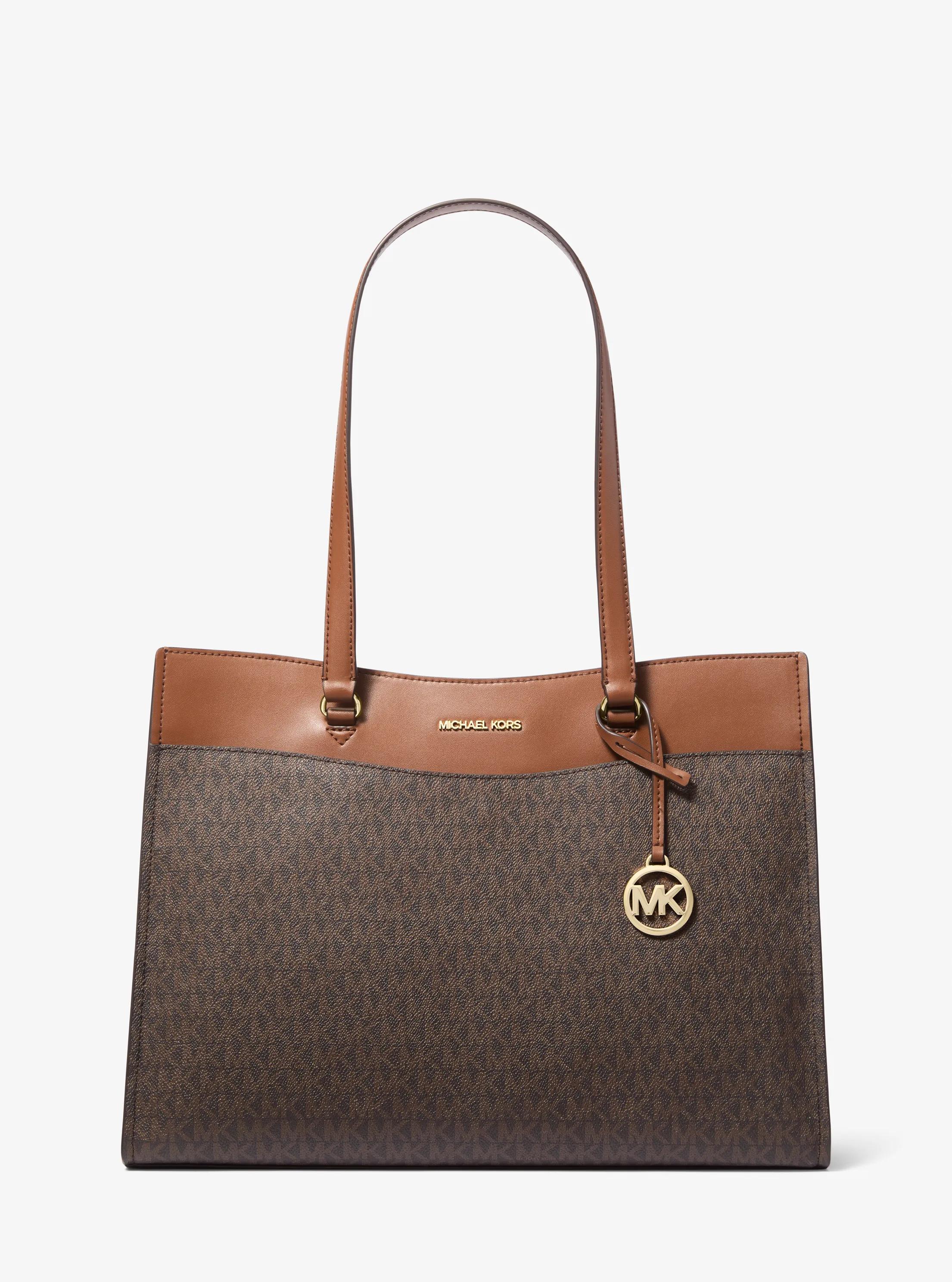 Jet Set Large Signature Logo Tote Bag in BROWN | Michael Kors