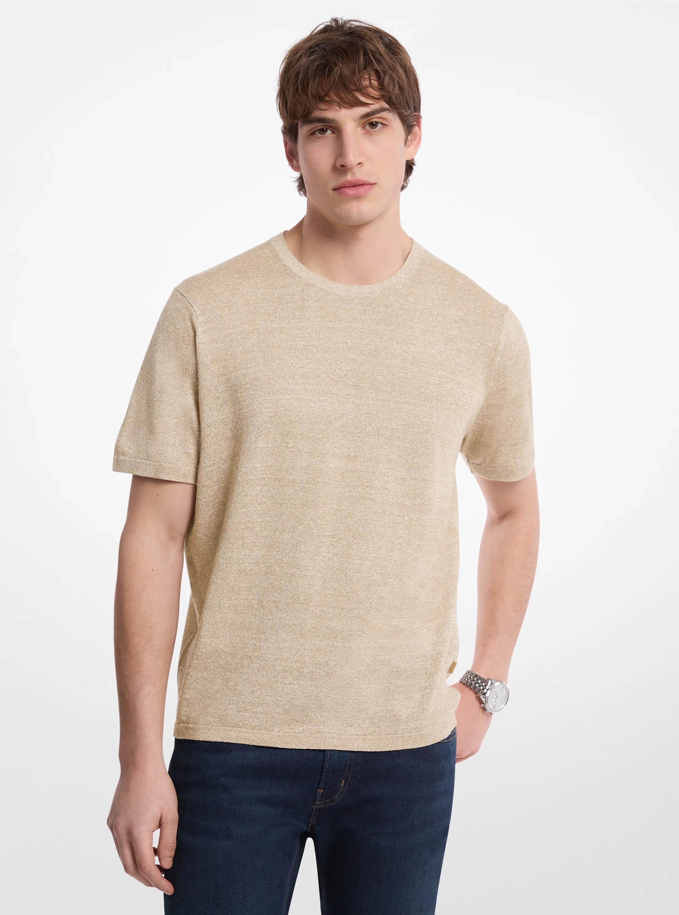 Camiseta de algod&oacute;n y lino in CAQUI | Michael Kors