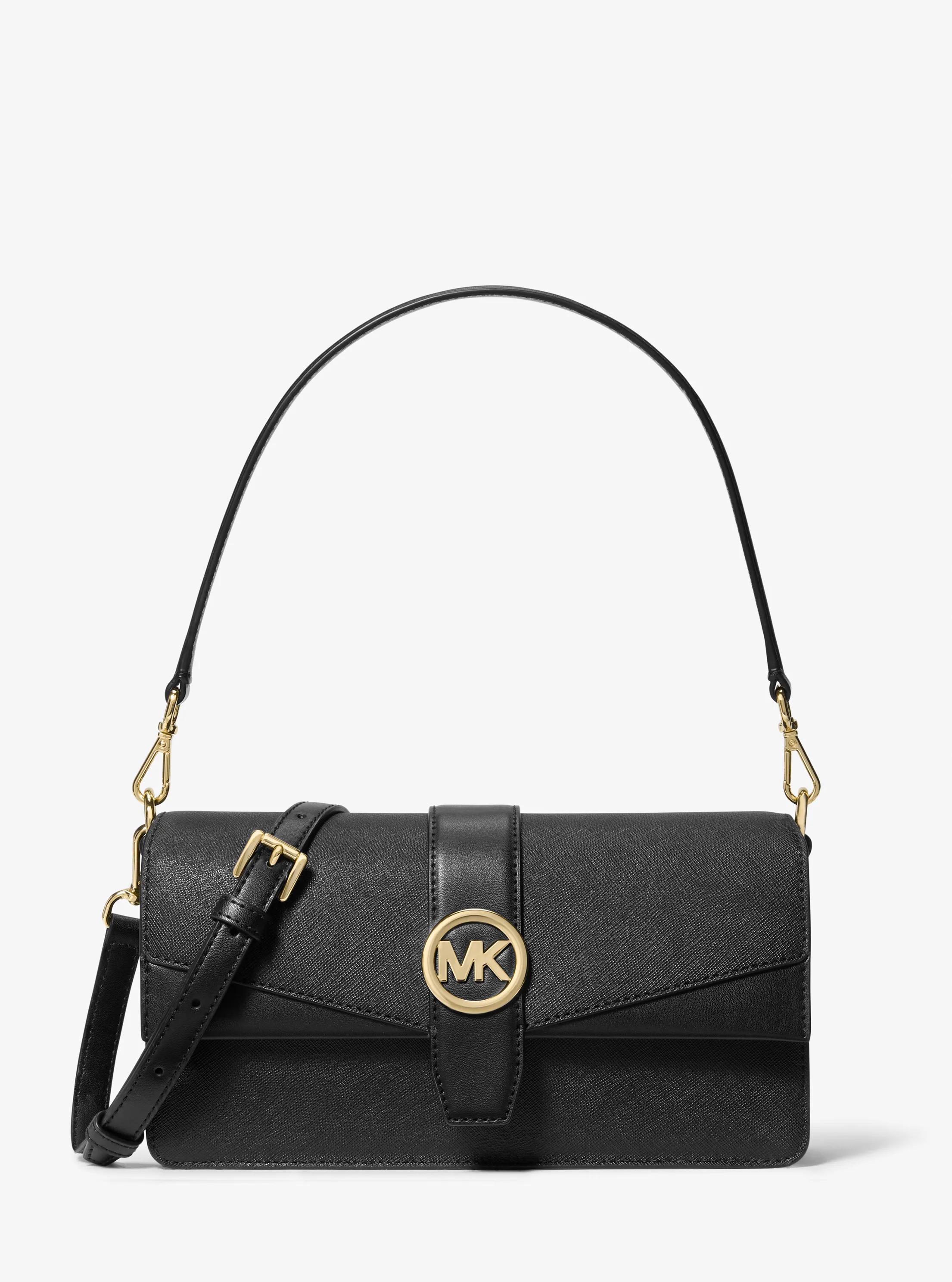 Sac &agrave; &eacute;paule Greenwich de taille moyenne en cuir Saffiano in NOIR | Michael Kors