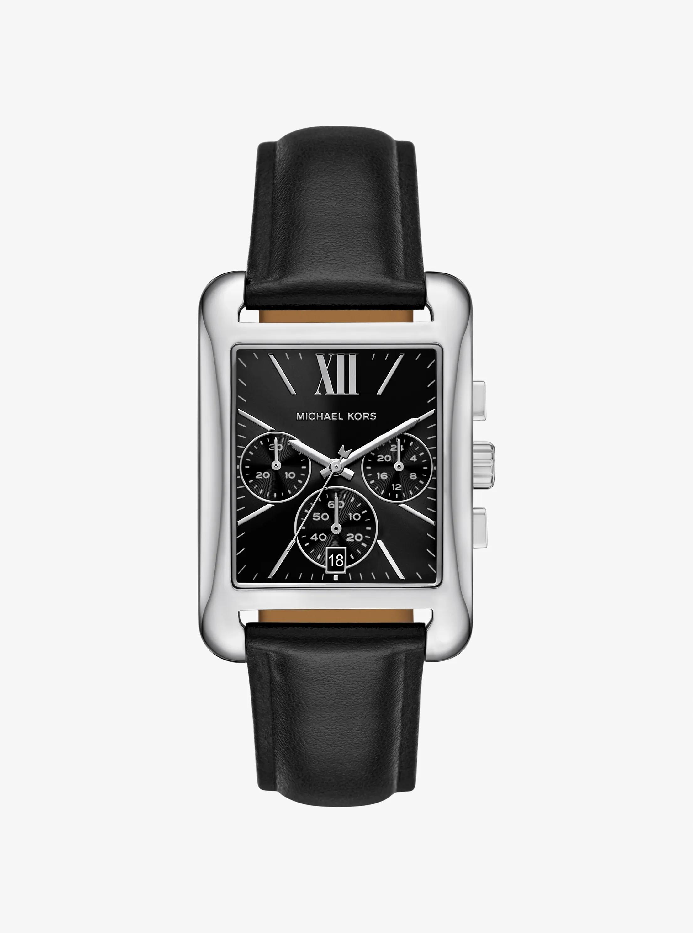 Monroe Silver-Tone and Leather Watch