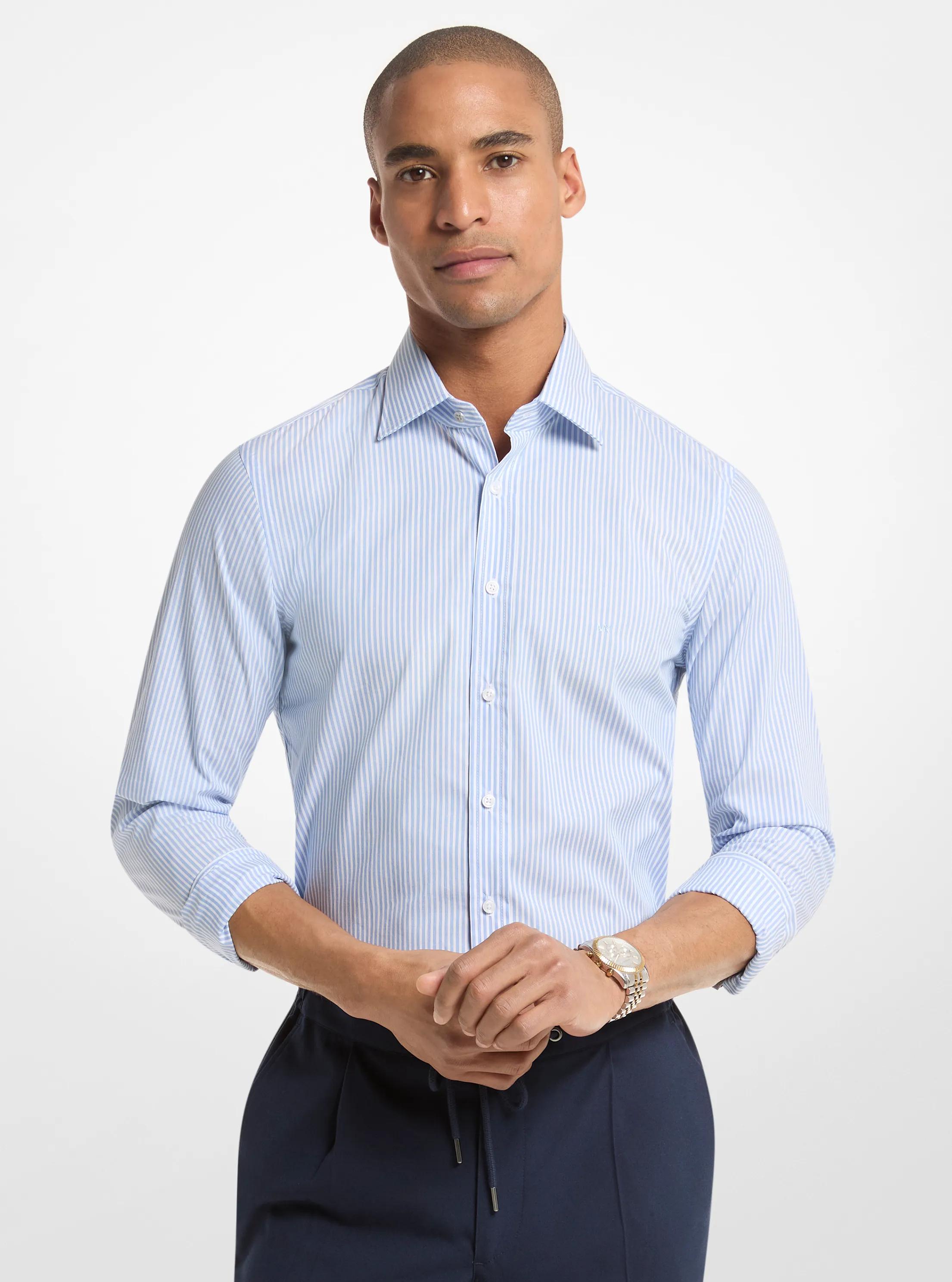 MK Overhemd van gestreept stretchkatoen met slanke pasvorm - Blauw - Michael Kors