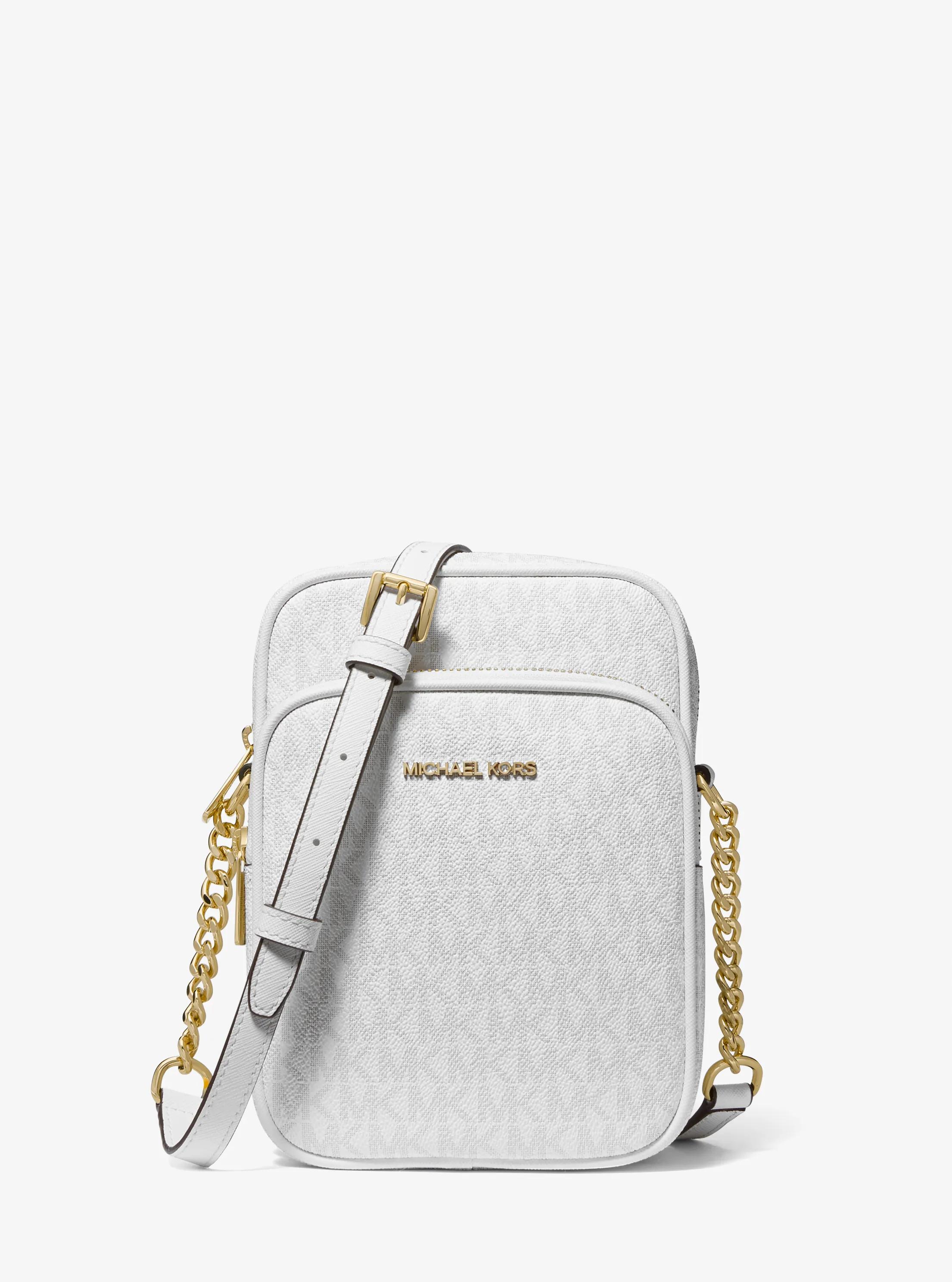 Jet Set Travel Medium Signature Logo Crossbody Bag in OPTIC WHITE | Michael Kors