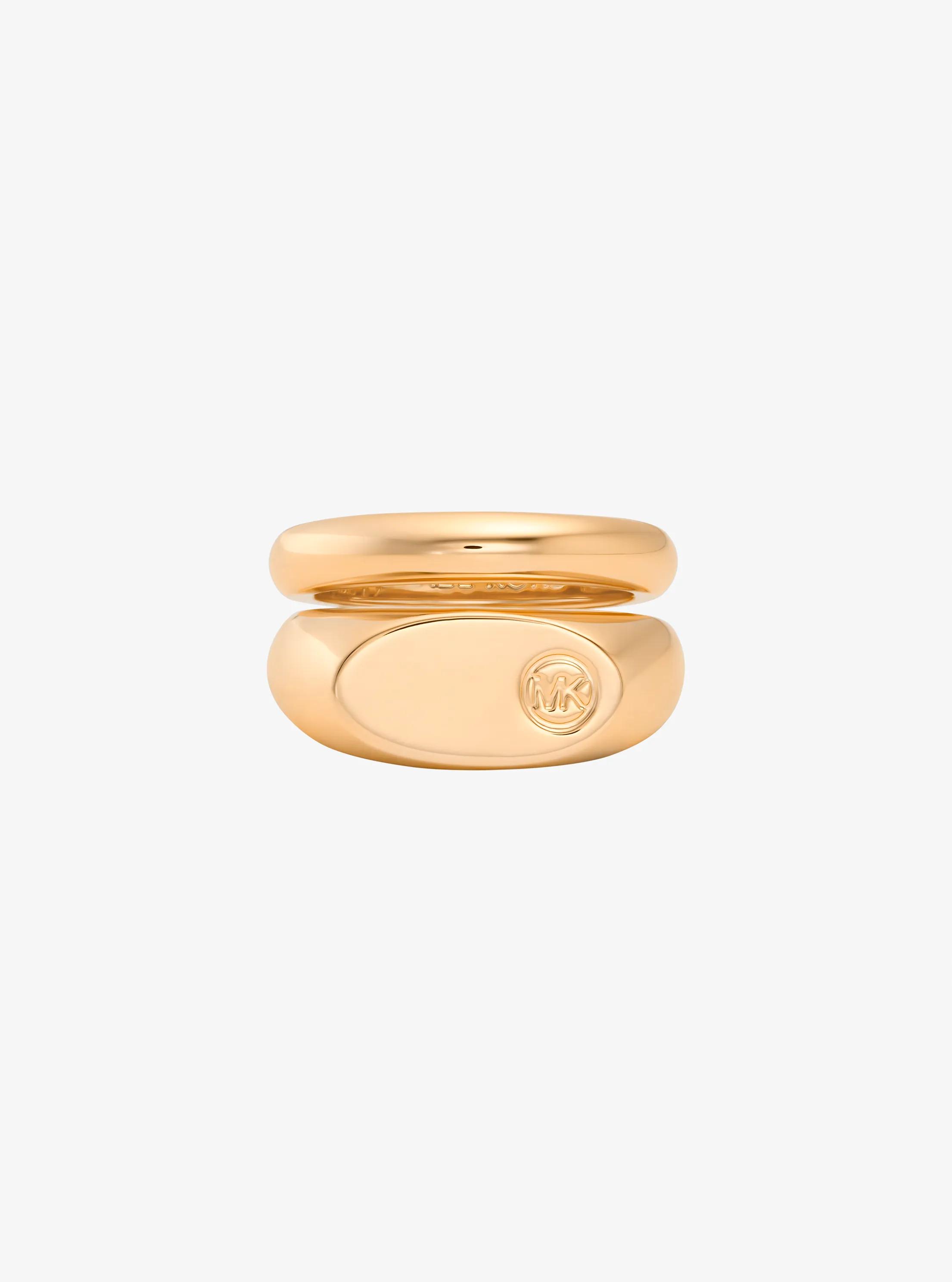 Logo Engraved Double Layered Signet Ring in GOLD | Michael Kors