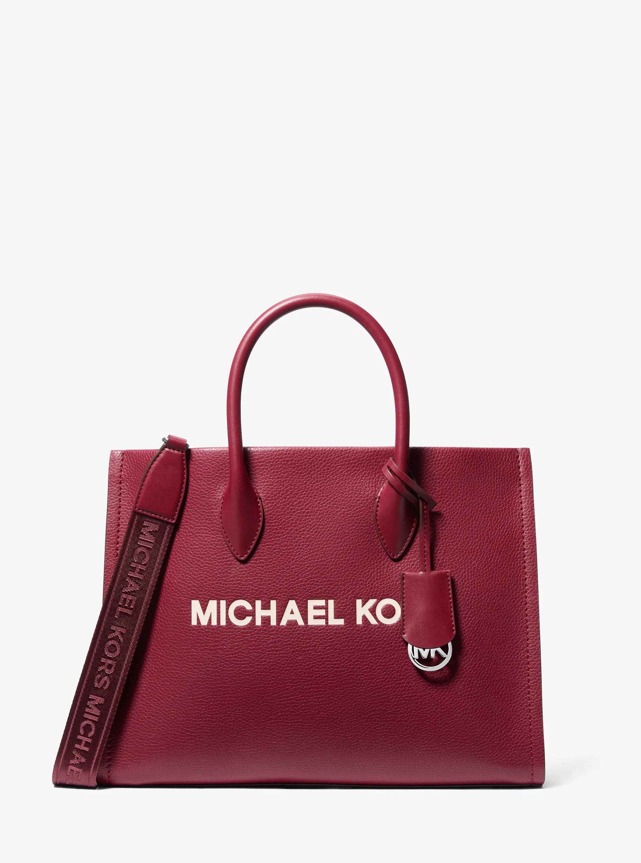 Mirella Medium Pebbled Leather Tote Bag in MAROON | Michael Kors