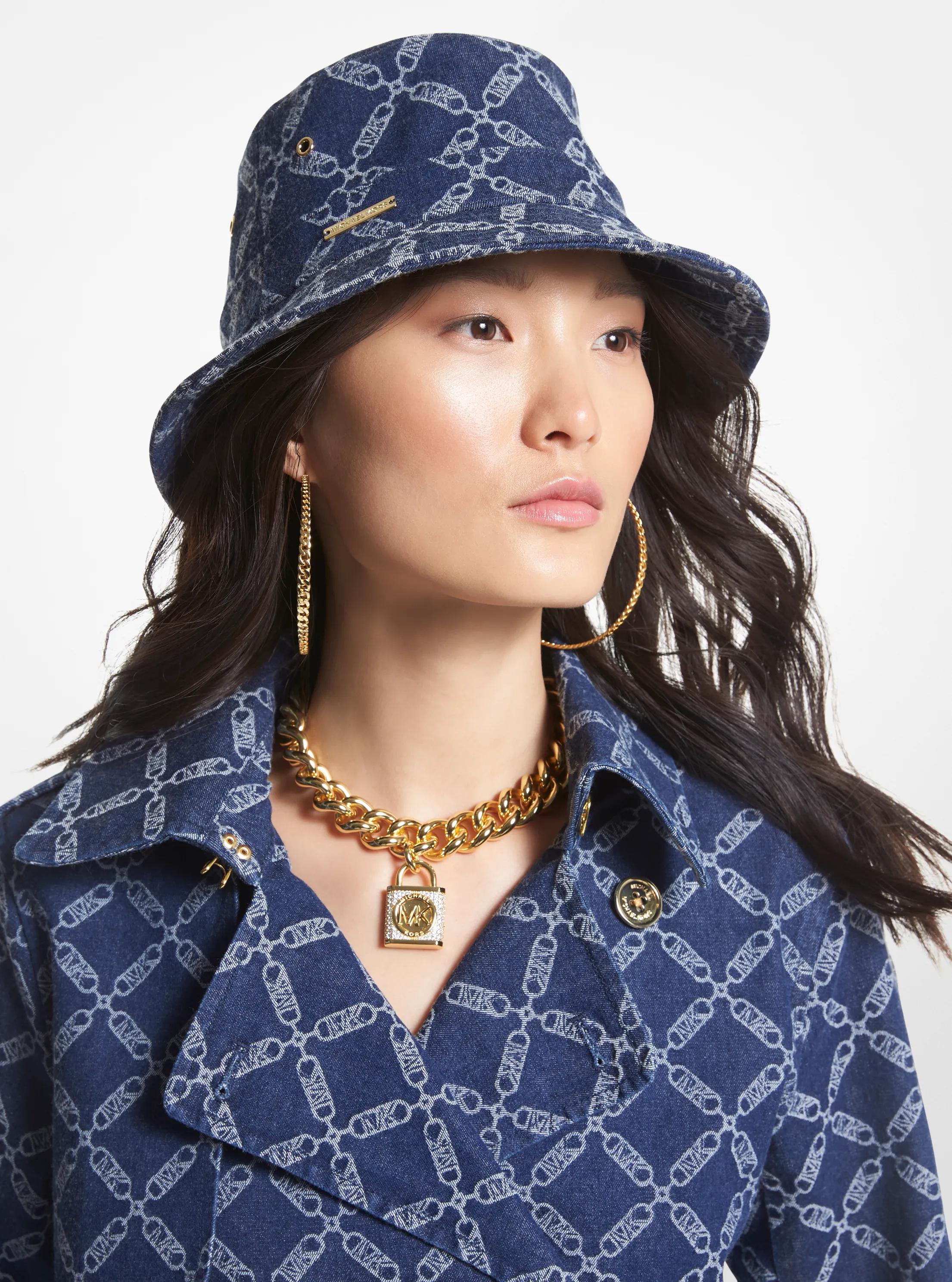 Sombrero tipo pescador de jacquard de denim con logotipo imperio