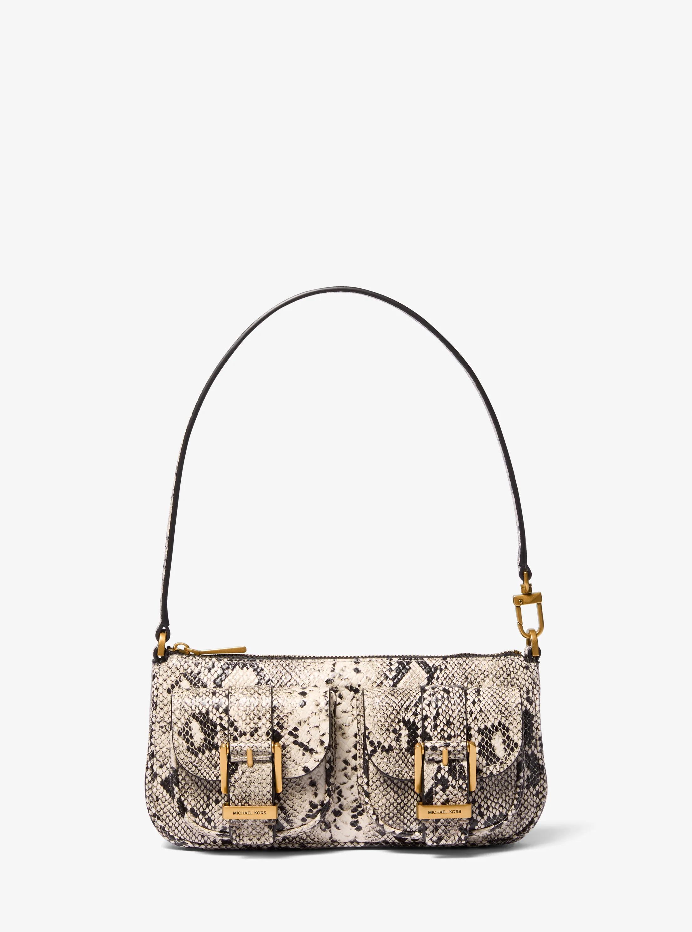 Pochette transformable Zoe peque&ntilde;o de piel con motivo de serpiente en relieve in NUDE | Michael Kors