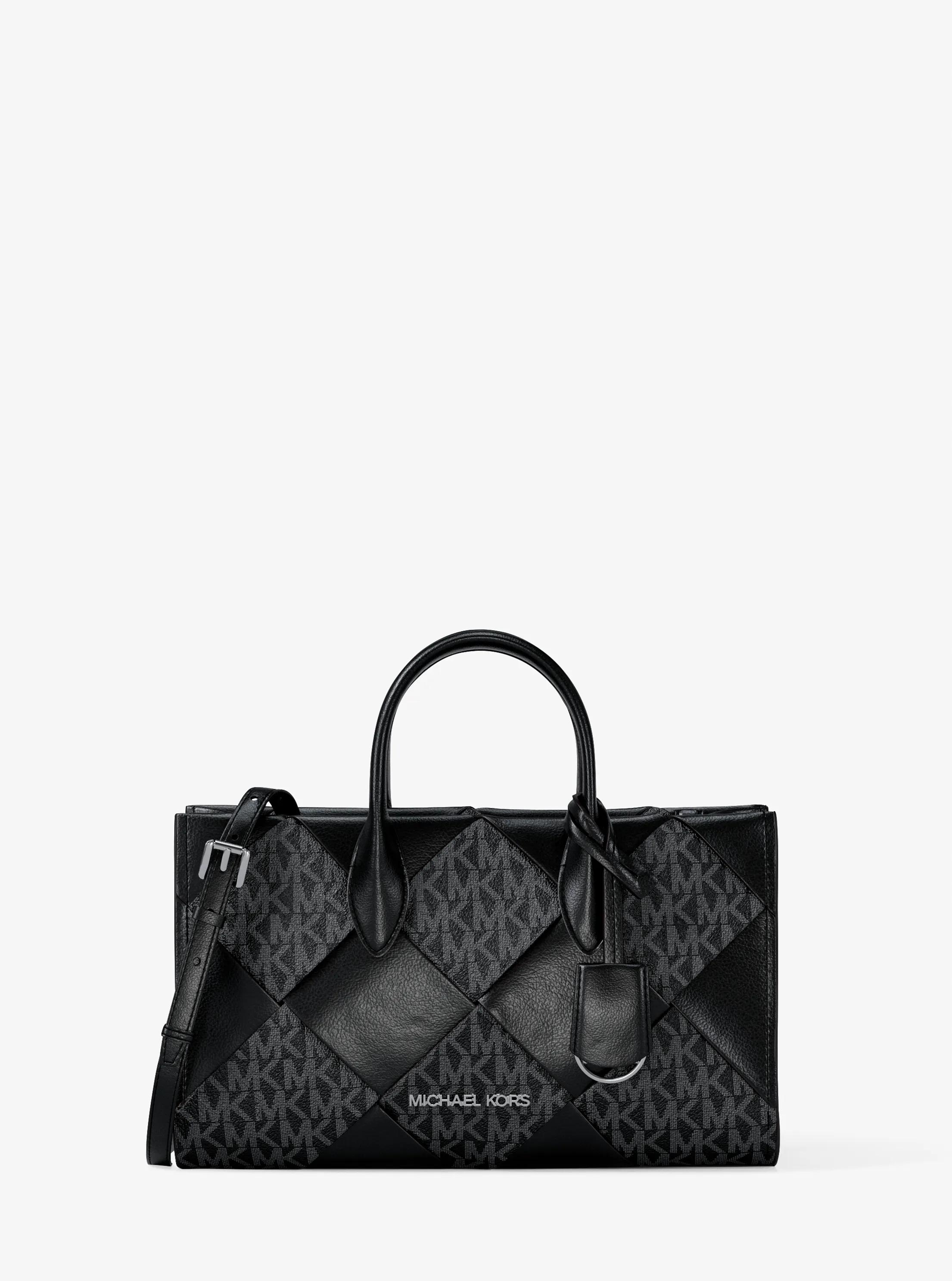 Mirella Small Woven Signature Logo Satchel in BLACK | Michael Kors