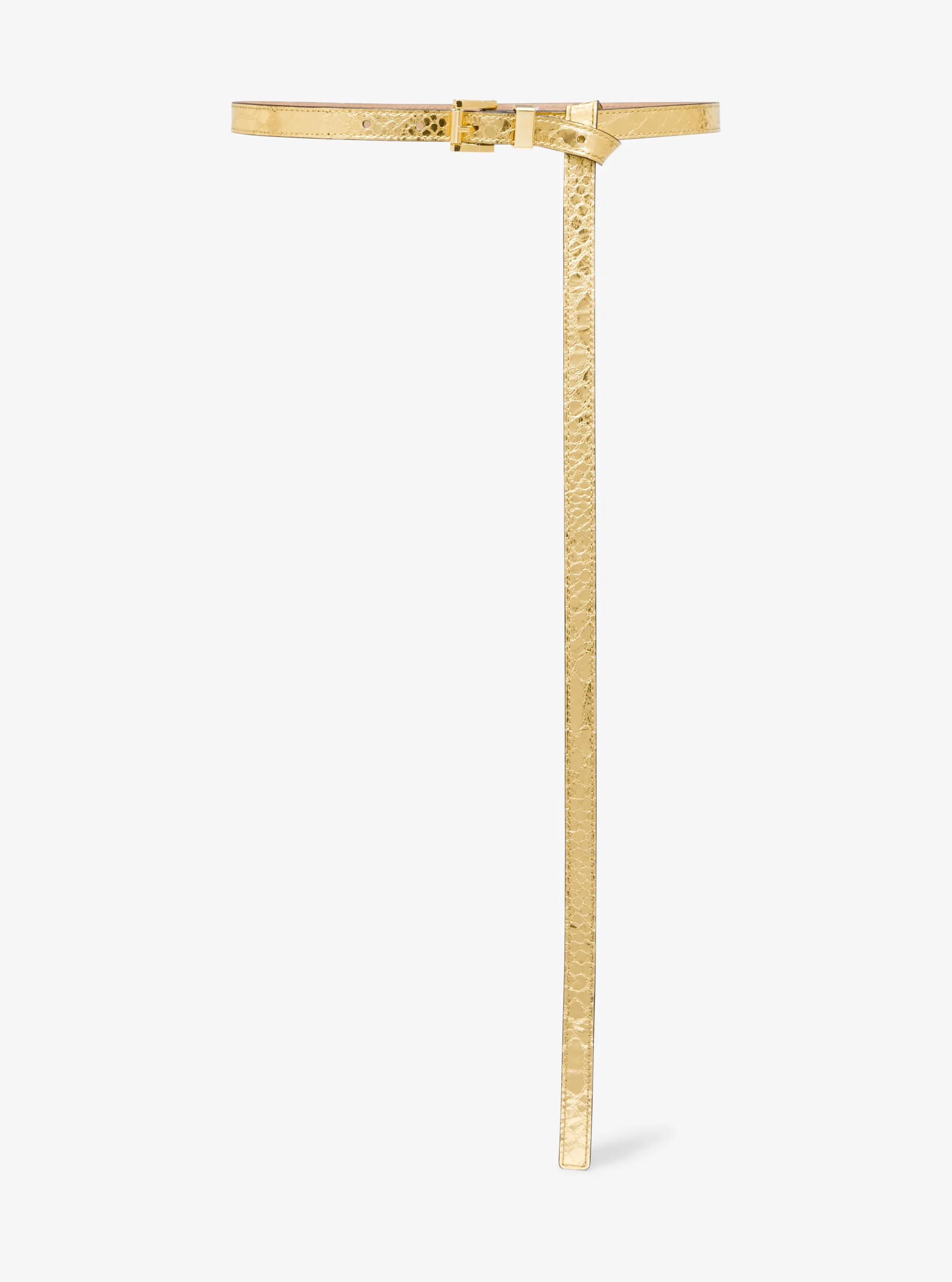 Metallic Python Embossed Leather Trouser Belt in DORADO | Michael Kors
