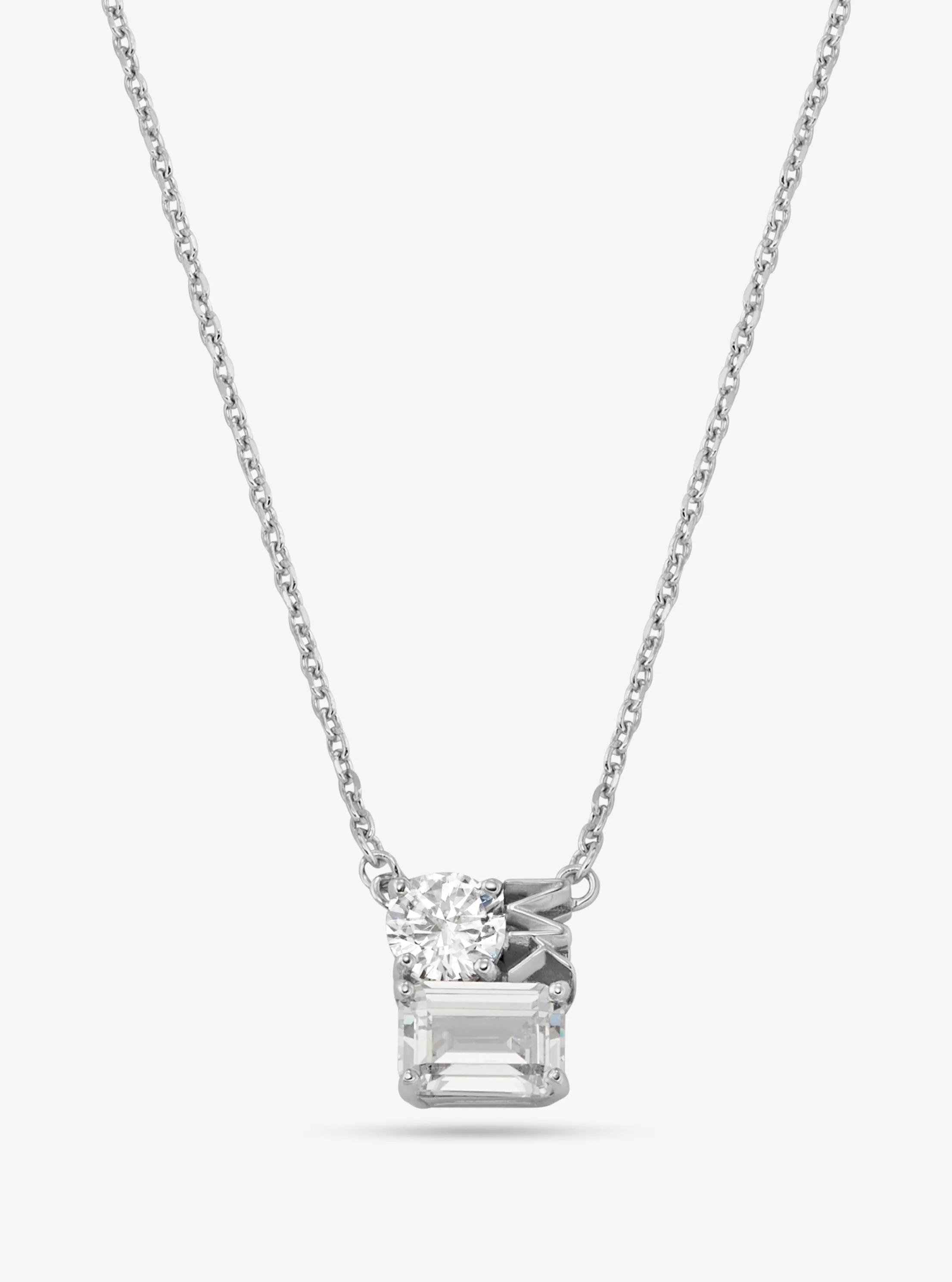 Precious Metal-Plated Sterling Silver Pav&eacute; Logo Necklace
