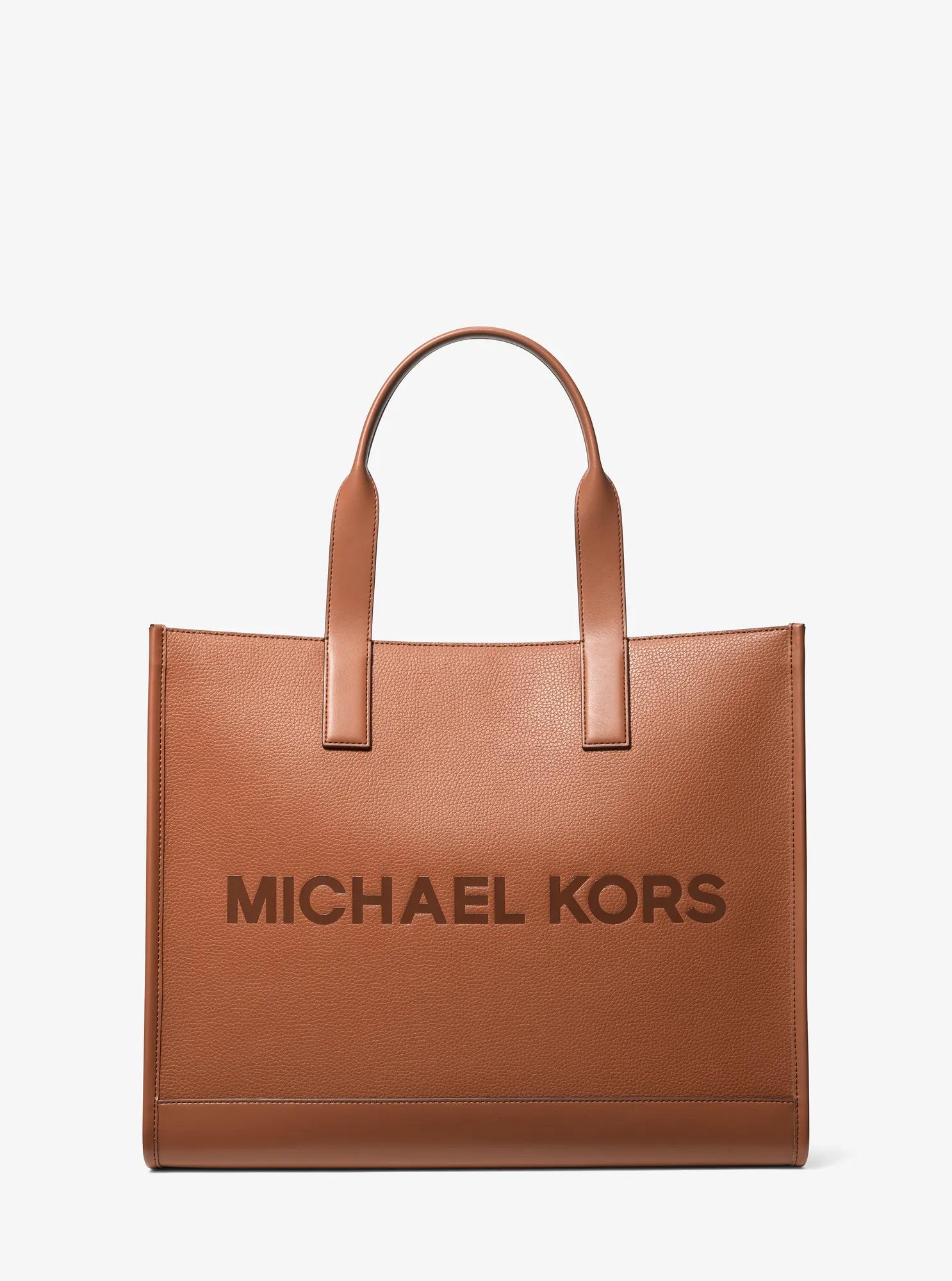 Michael Kors Outlet Cooper Logo Embossed Pebbled Leather Tote Bag In Brown