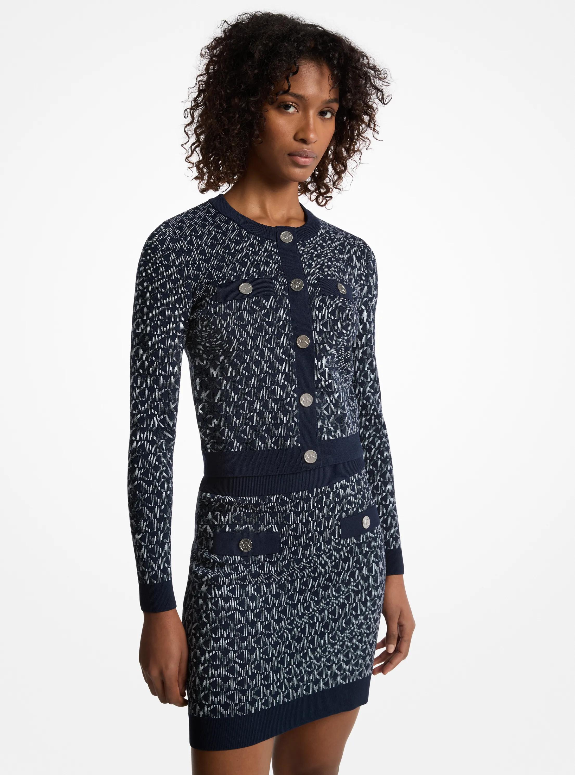 Logo Jacquard Cropped Jacket in MIDNIGHTBLUE | Michael Kors