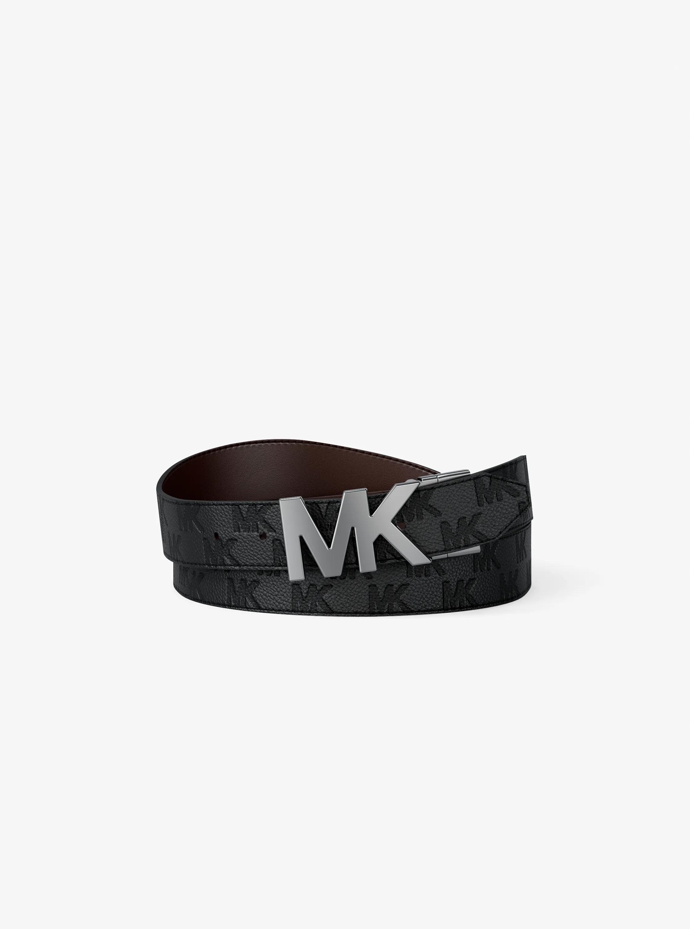 Reversible Logo Embossed Leather Buckle Belt in BLK/BROWN | Michael Kors