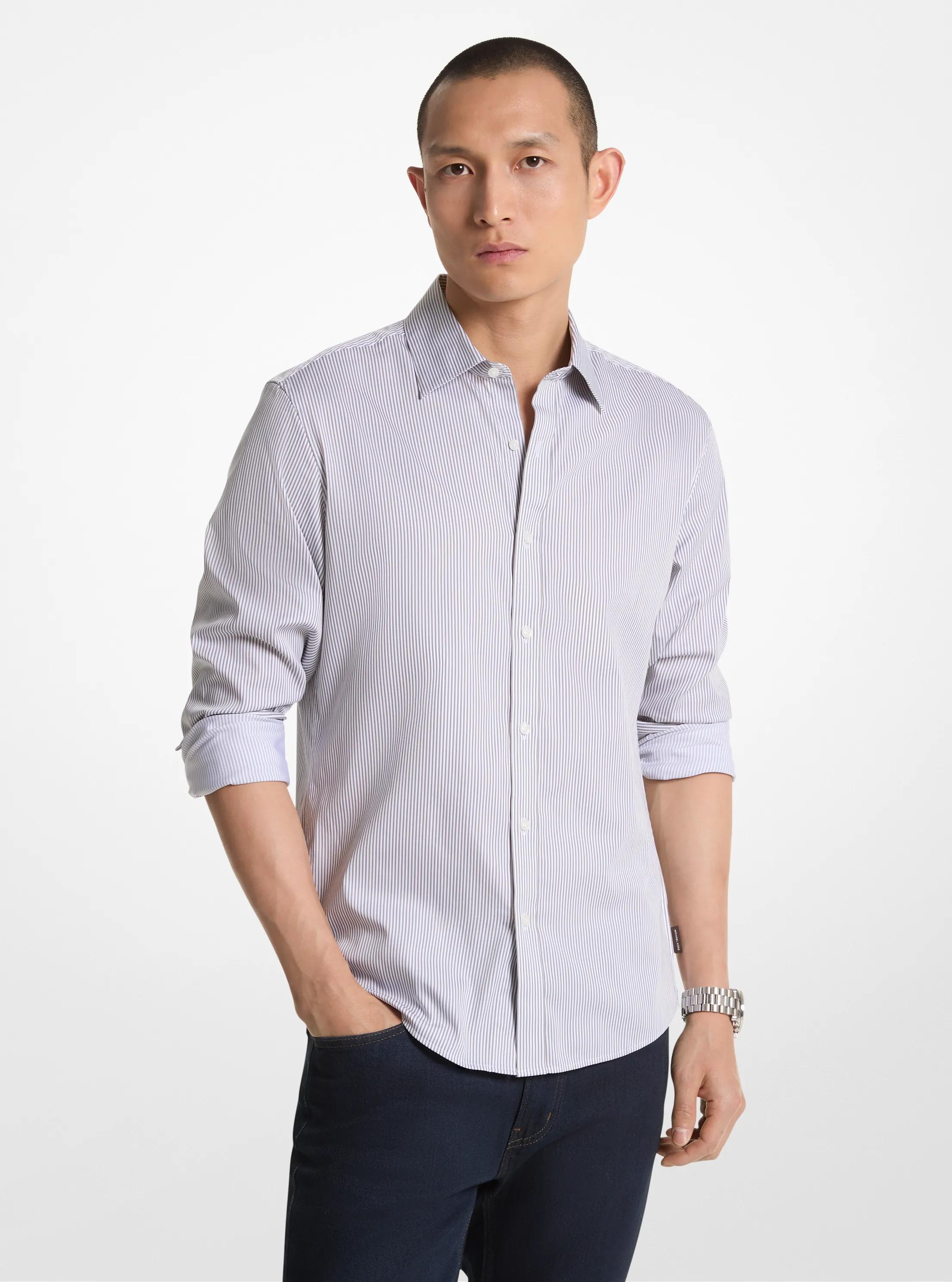 Camisa ajustada de mezcla de algod&oacute;n el&aacute;stico in HORMIG&Oacute;N | Michael Kors