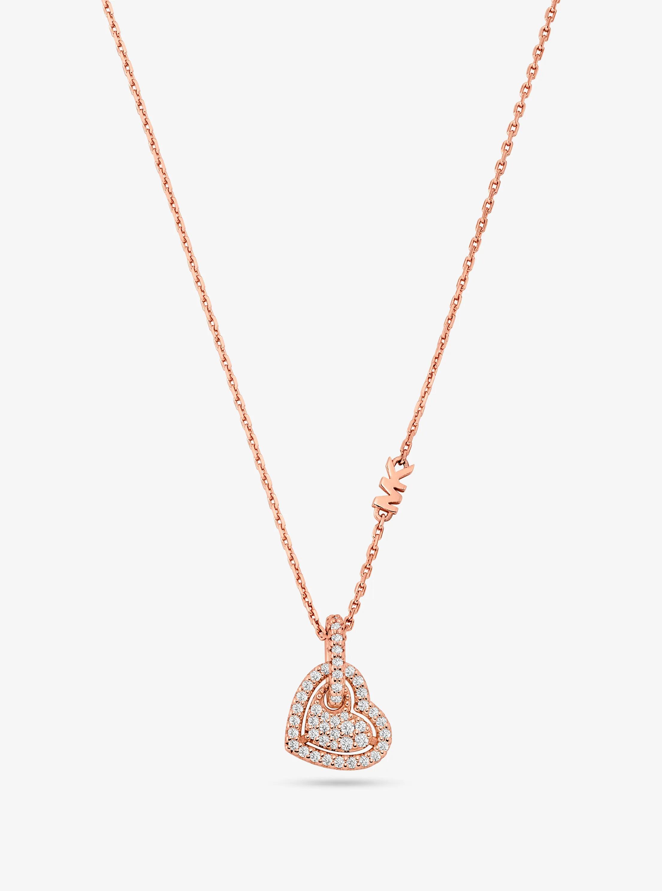 Precious Metal-Plated Sterling Silver Pav&eacute; Heart Necklace