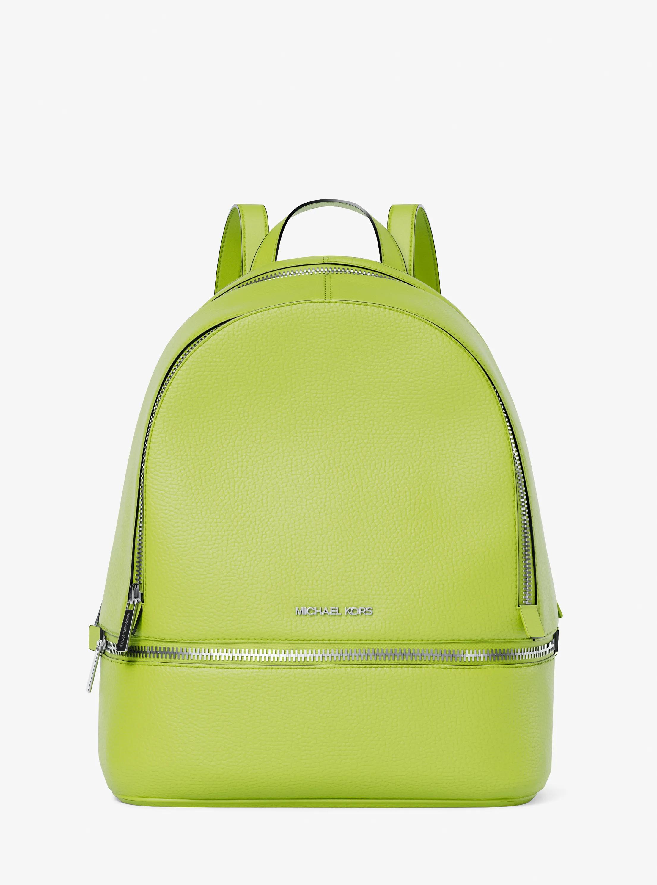 Rhea Medium Pebbled Leather Backpack in LIME | Michael Kors