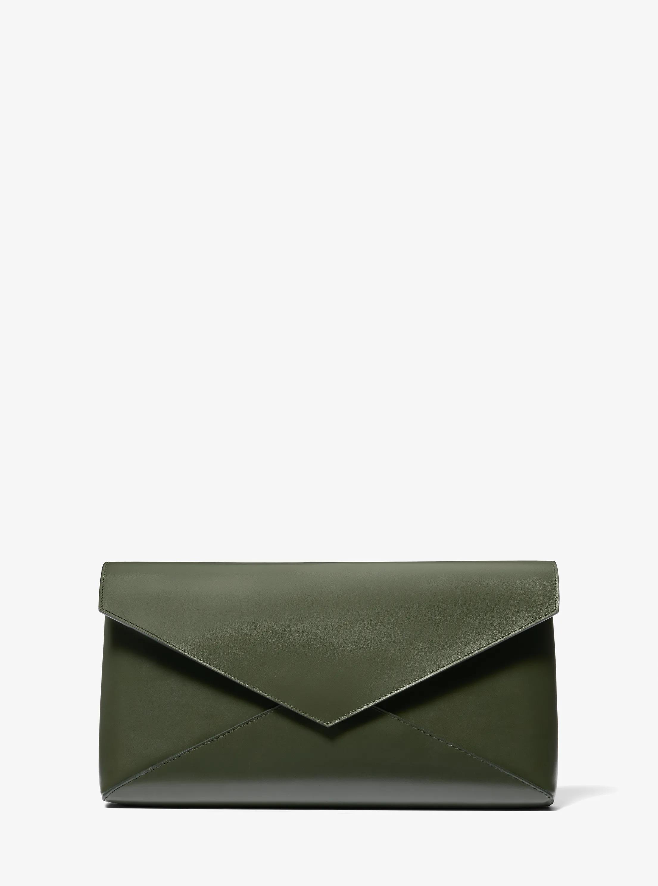 Jeanne Medium  Leather Envelope Clutch in BOTTLE GREEN | Michael Kors