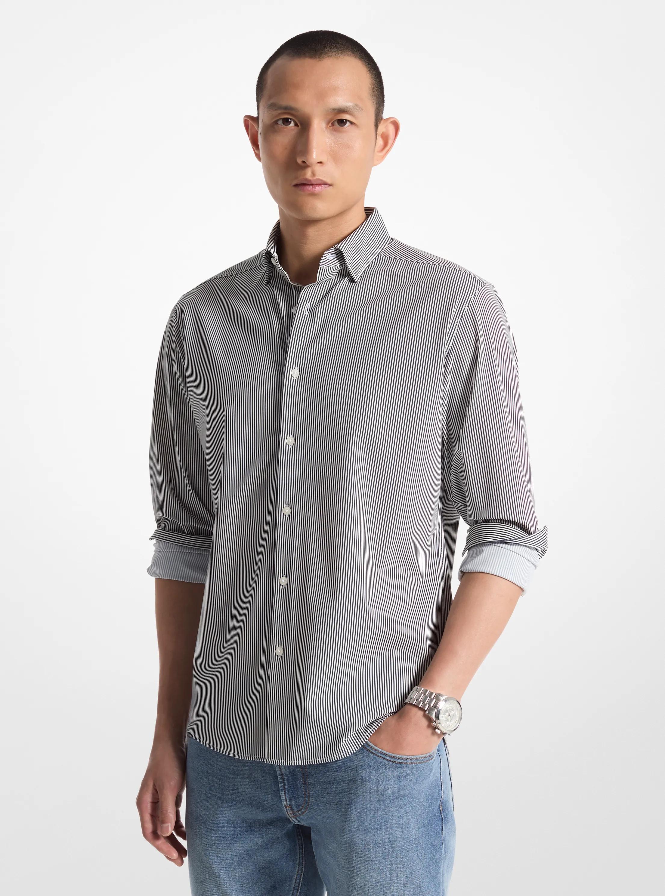 Slim-Fit Stretch Nylon Striped Shirt in MIDNIGHT | Michael Kors