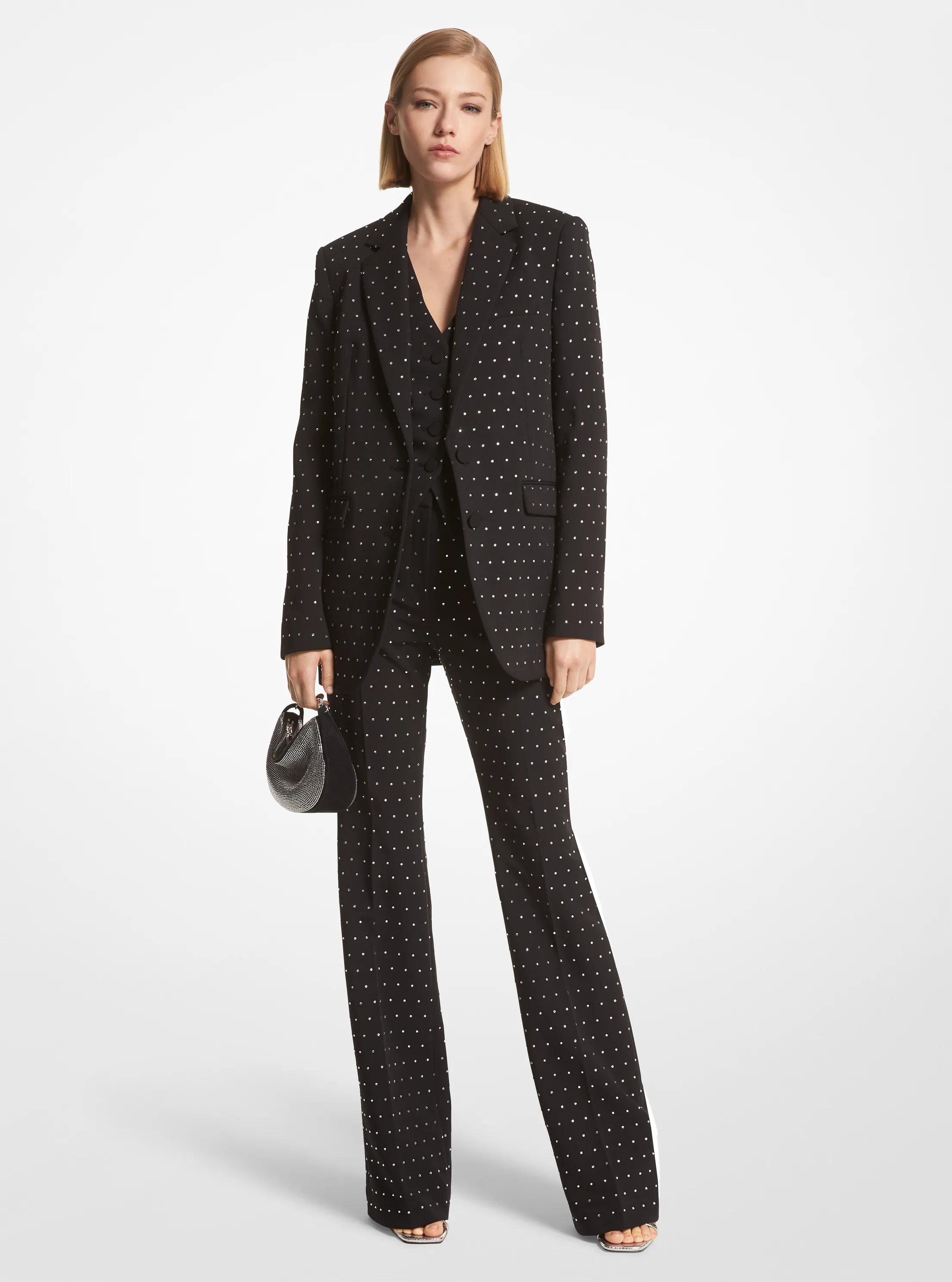 Blazer de crep&eacute; el&aacute;stico con tachuelas con diamantes de imitaci&oacute;n
