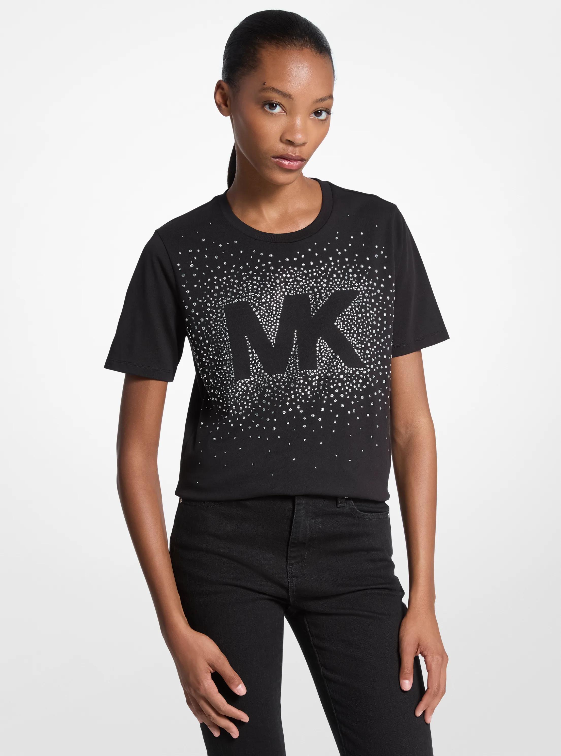 T-shirt en coton orn&eacute; du logo in NOIR | Michael Kors