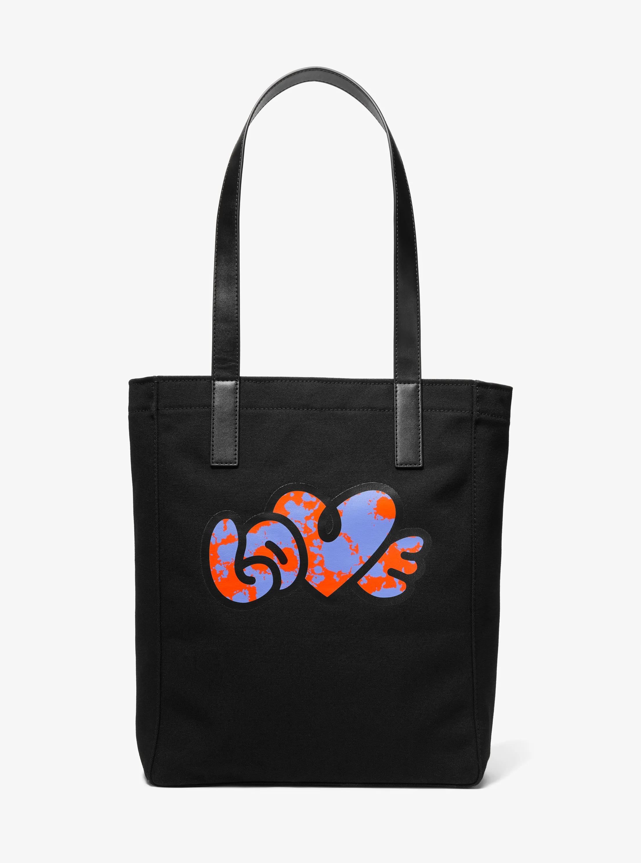Watch Hunger Stop LOVE Large Cotton Canvas Tote Bag in BLACK | Michael Kors