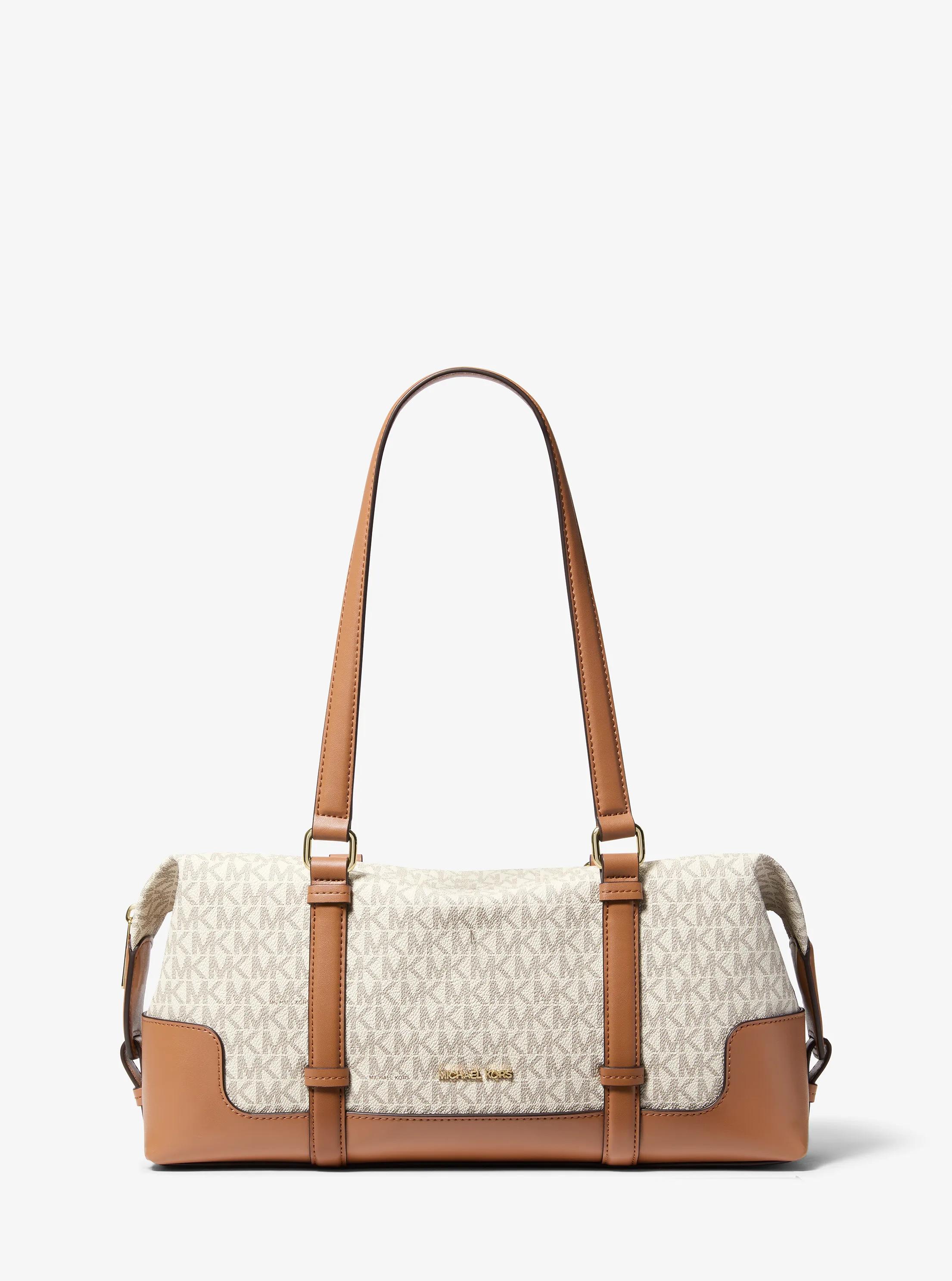 Teddi Large Signature Logo Shoulder Bag in VANILLA/ACORN | Michael Kors