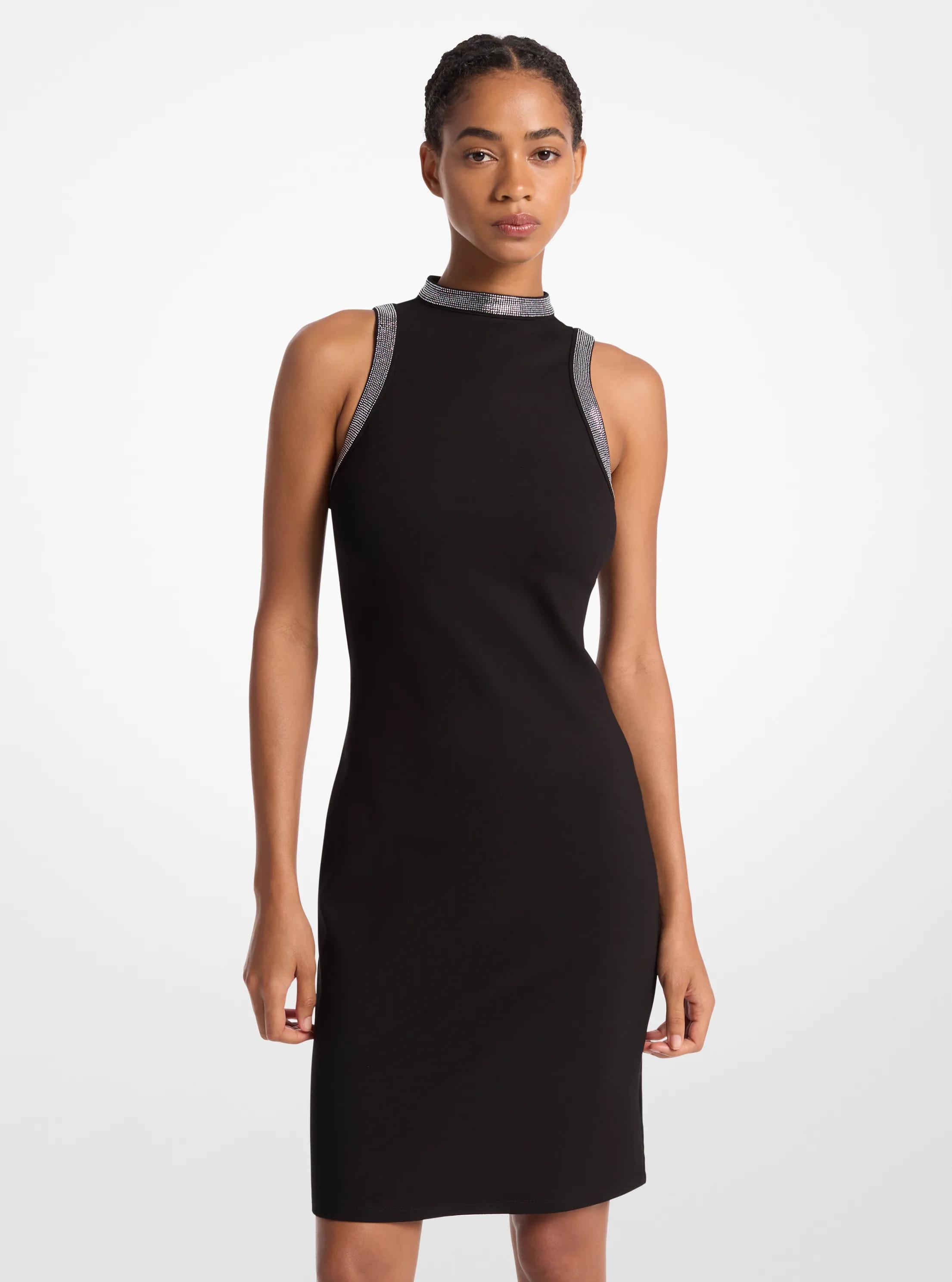 Embellished Knit Halter Dress in BLACK | Michael Kors