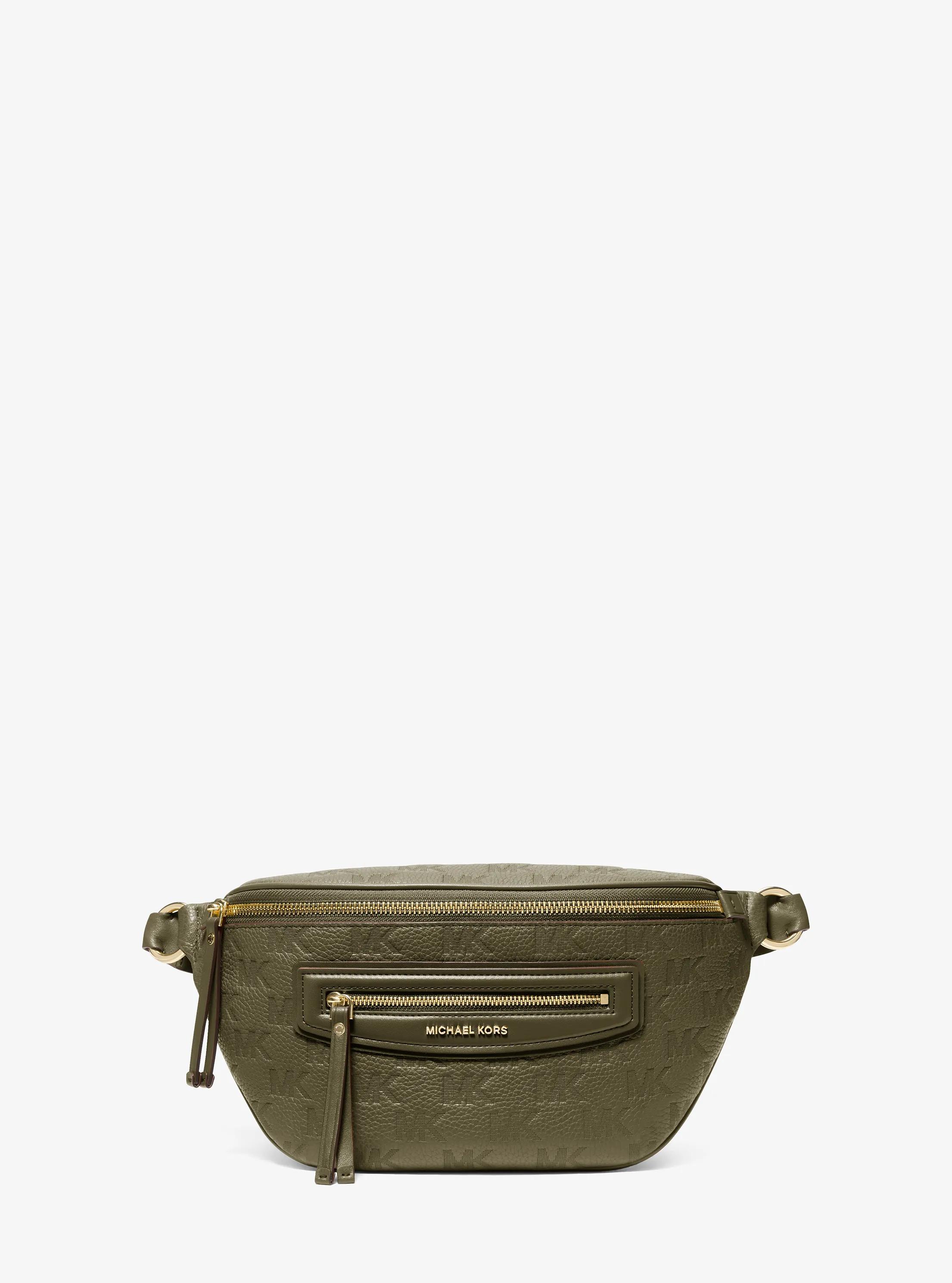 Jet Set Travel Medium Logo Embossed Leather Sling Pack in LODEN | Michael Kors