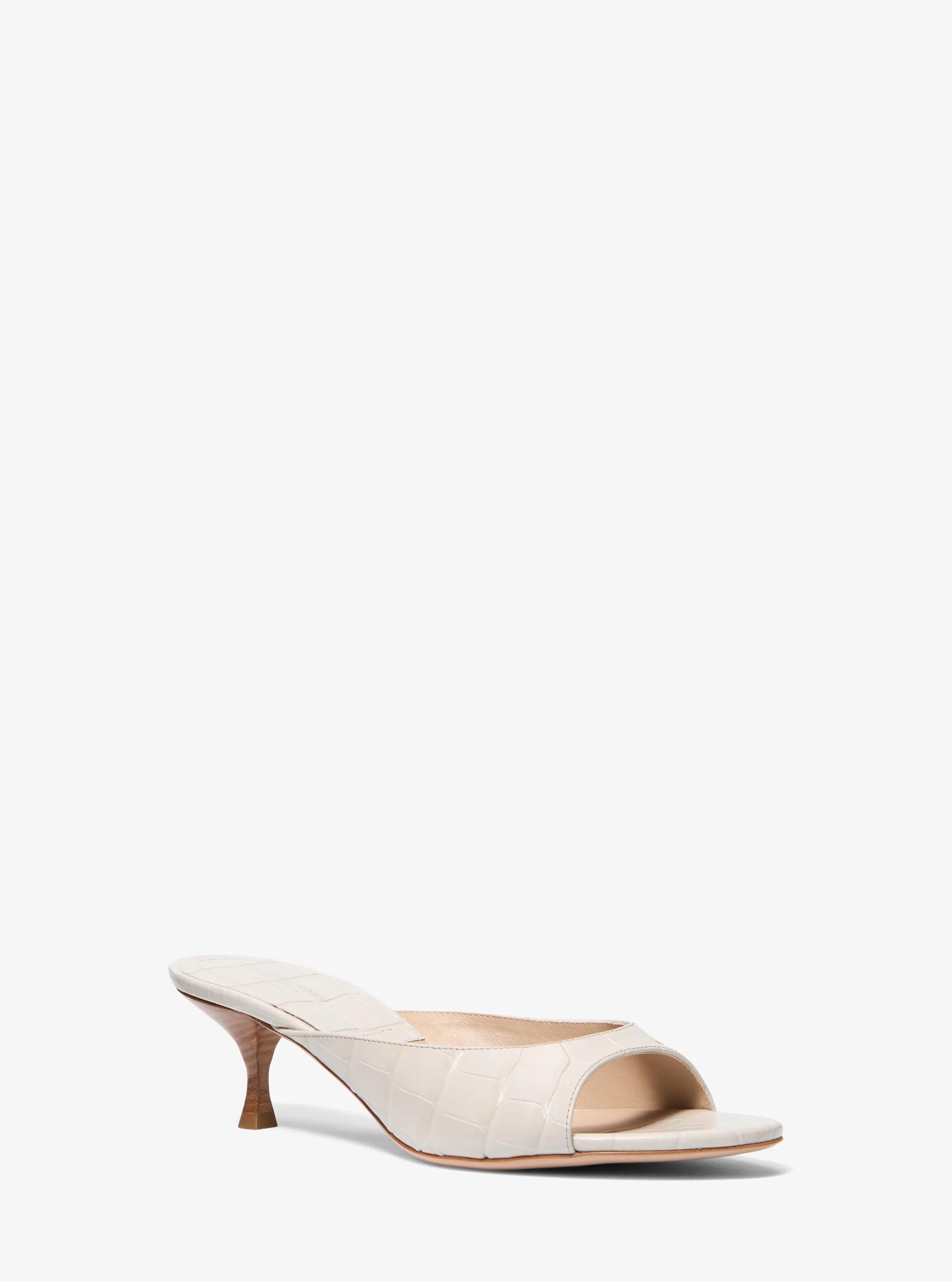 Arianna Crocodile Embossed Leather Mule in OYSTER | Michael Kors