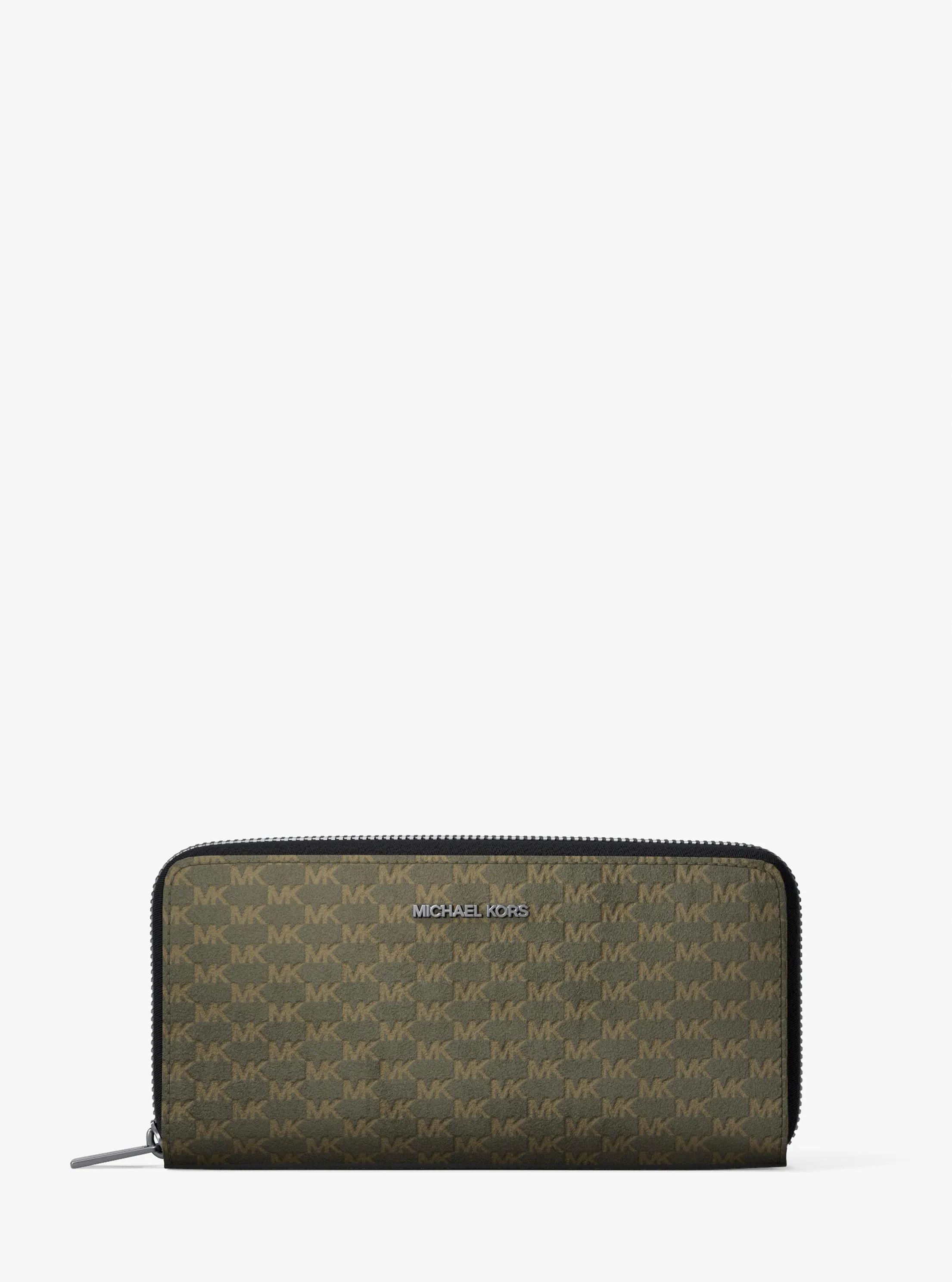 Cooper Logo Debossed Polyester Microsuede Zip-Around Wallet in OLIVE | Michael Kors